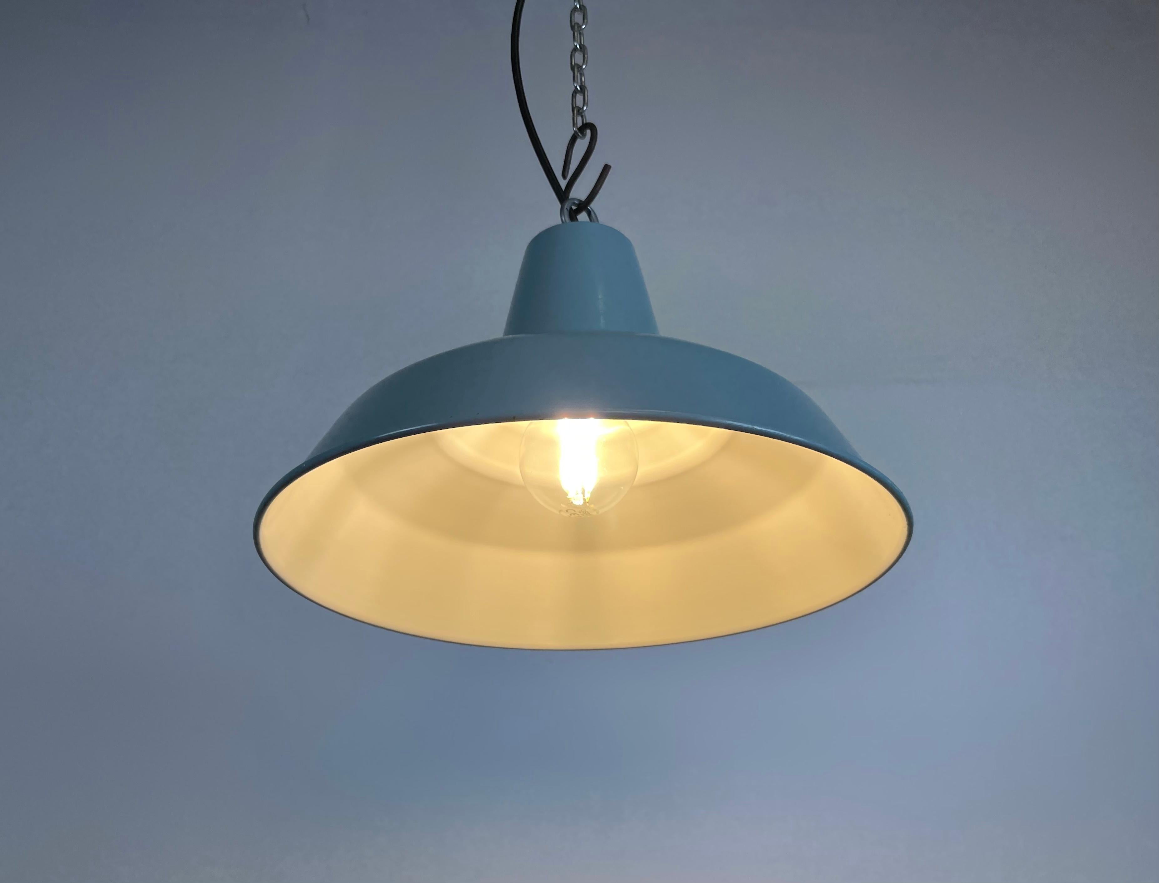 Industrial Light Blue Factory Pendant Lamp, 1970s For Sale 3