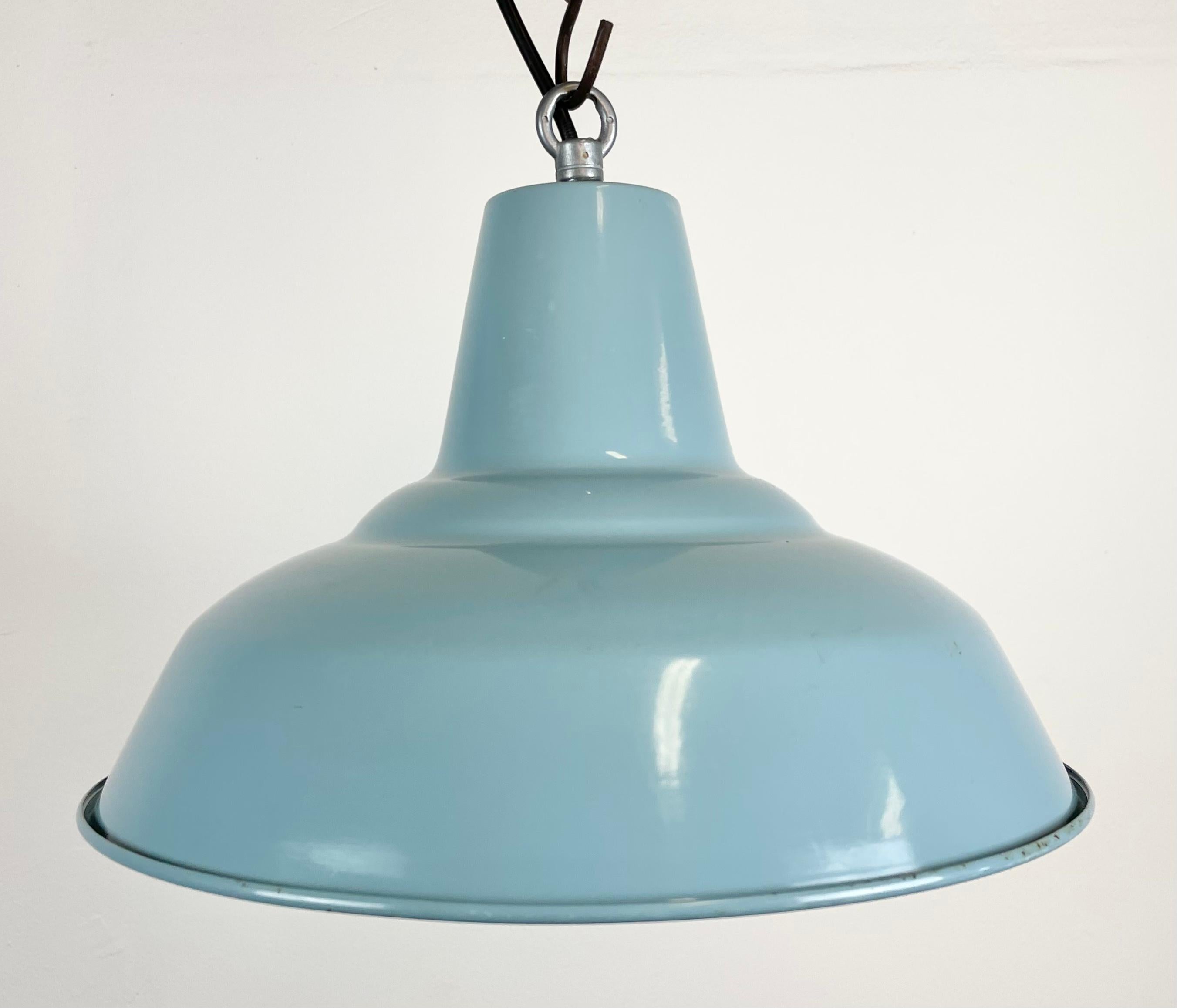 Industrial Light Blue Factory Pendant Lamp, 1970s For Sale 4