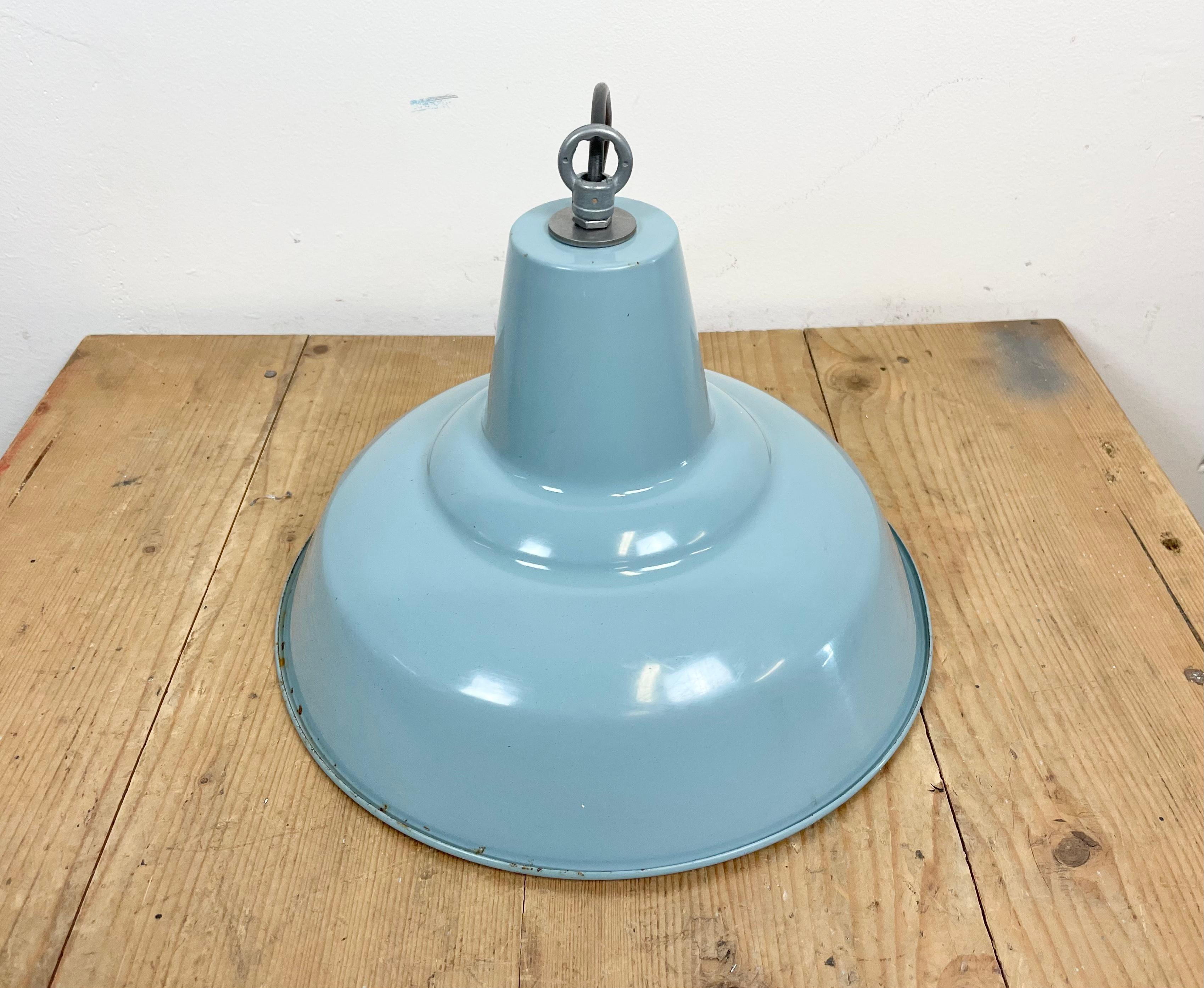 Industrial Light Blue Factory Pendant Lamp, 1970s For Sale 5