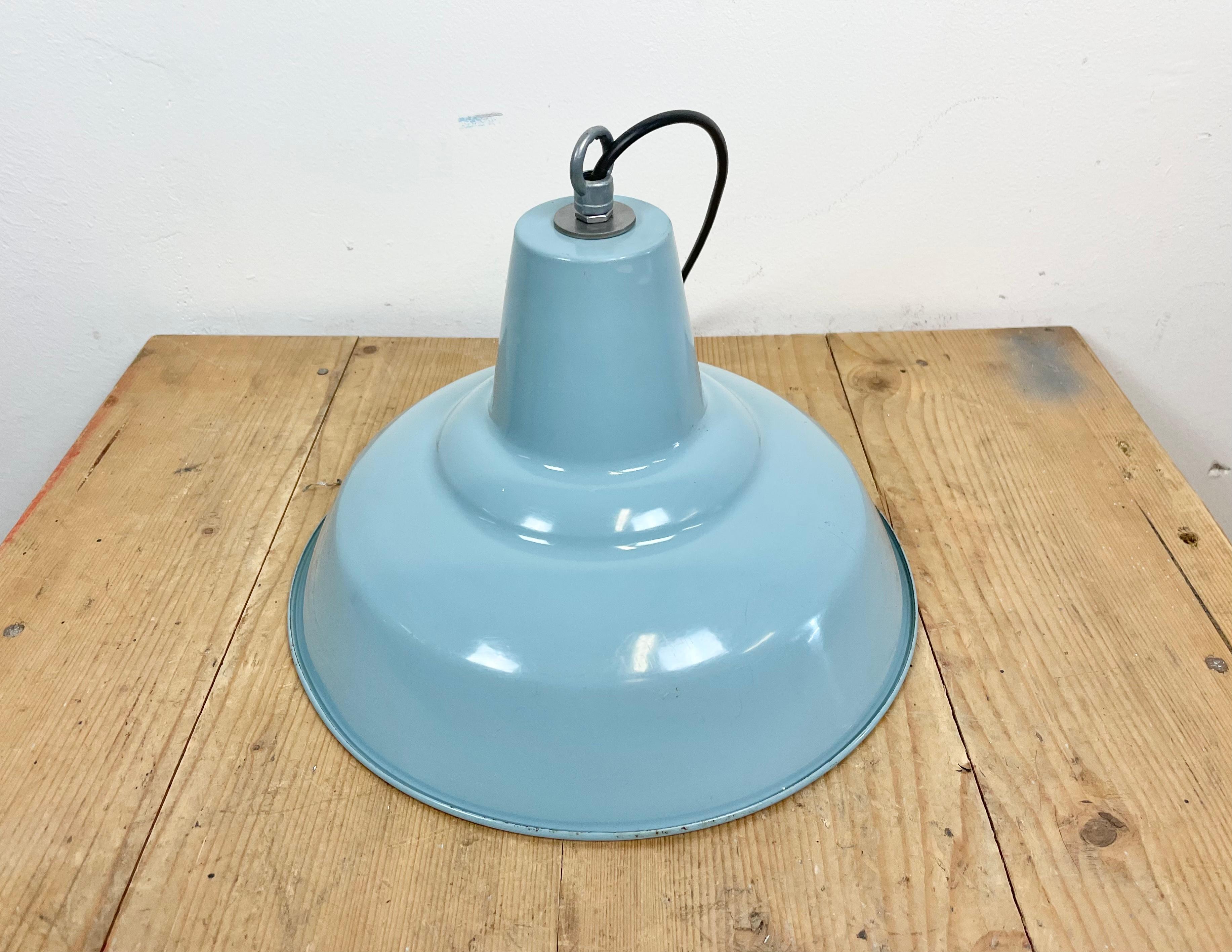 Industrial Light Blue Factory Pendant Lamp, 1970s For Sale 6