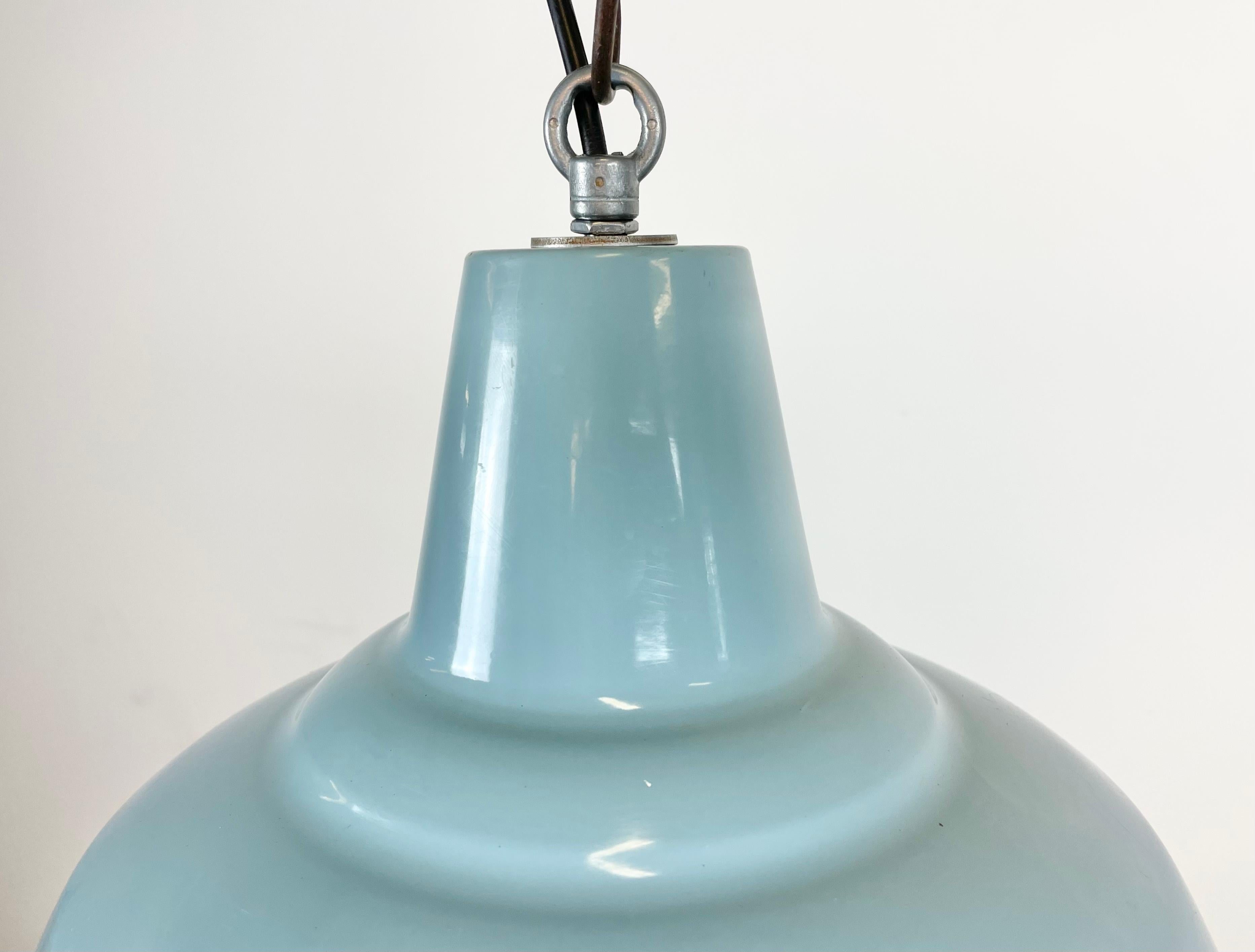 British Industrial Light Blue Factory Pendant Lamp, 1970s For Sale