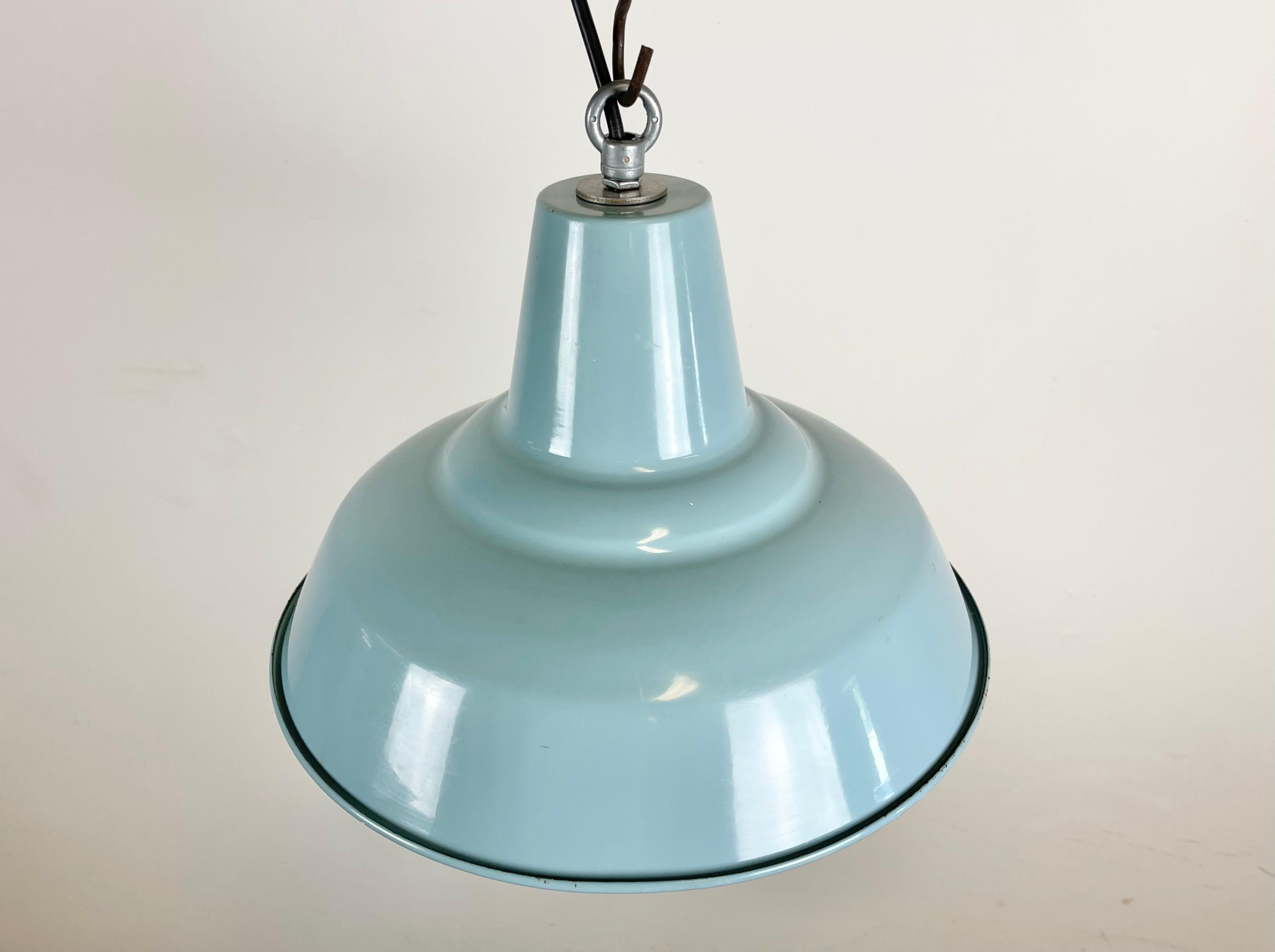 Enamel Industrial Light Blue Factory Pendant Lamp, 1970s For Sale