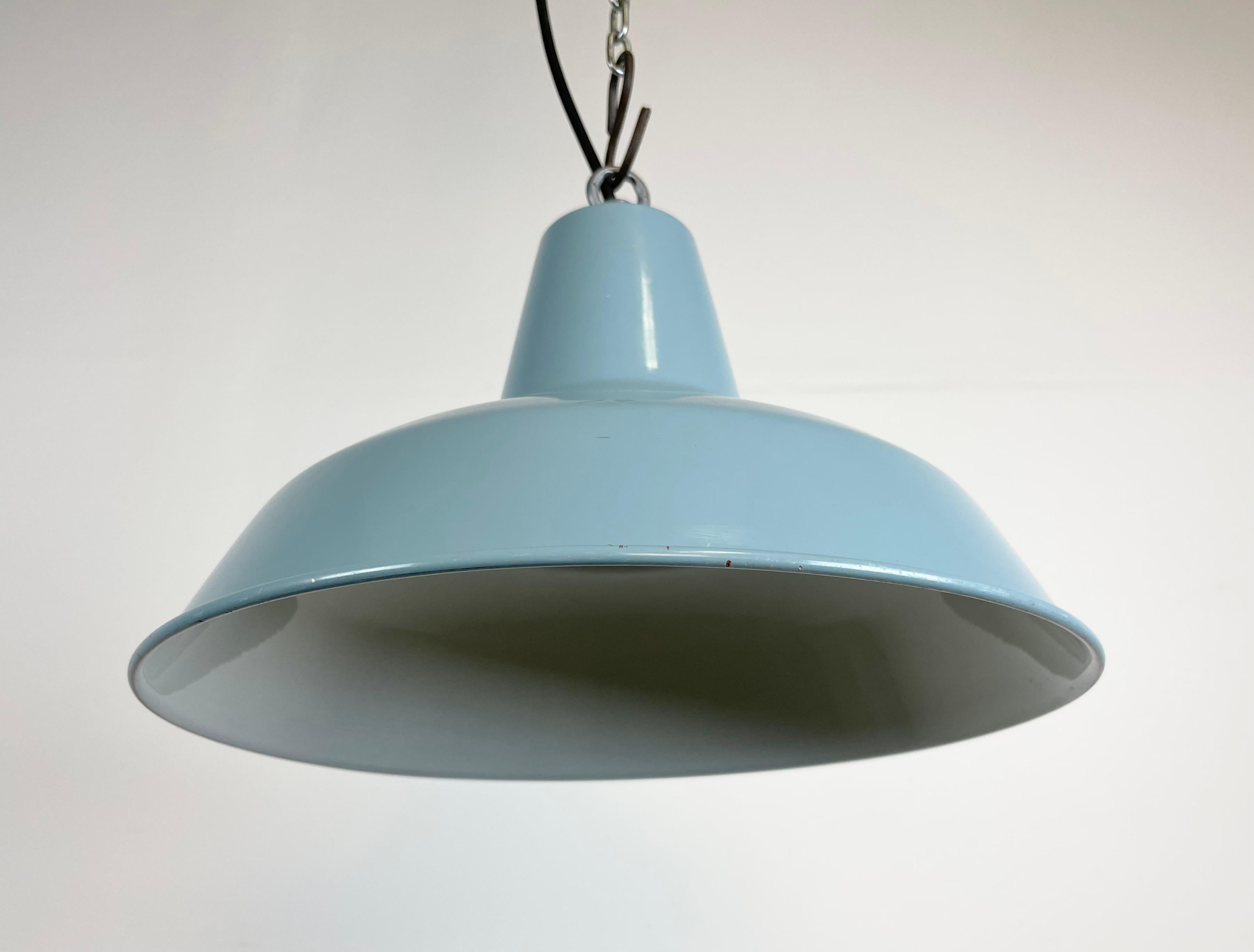 Industrial Light Blue Factory Pendant Lamp, 1970s For Sale 1