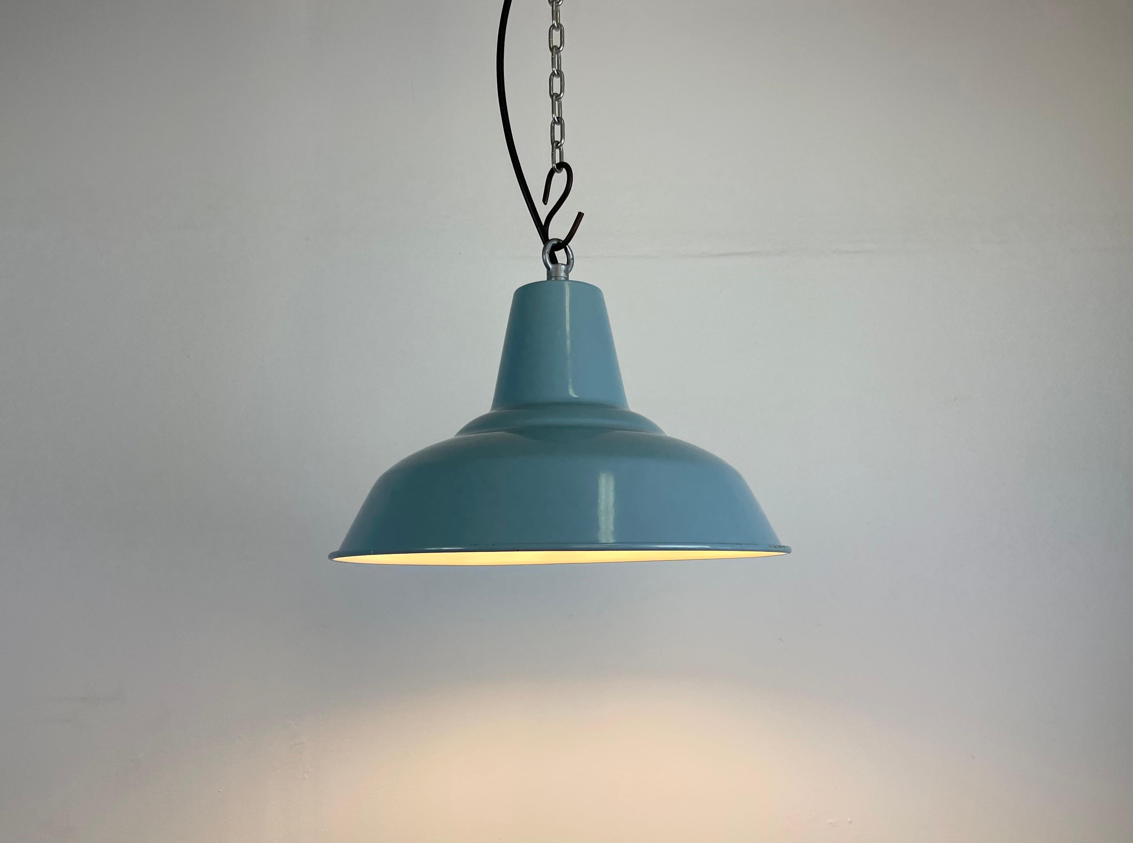 Industrial Light Blue Factory Pendant Lamp, 1970s For Sale 2