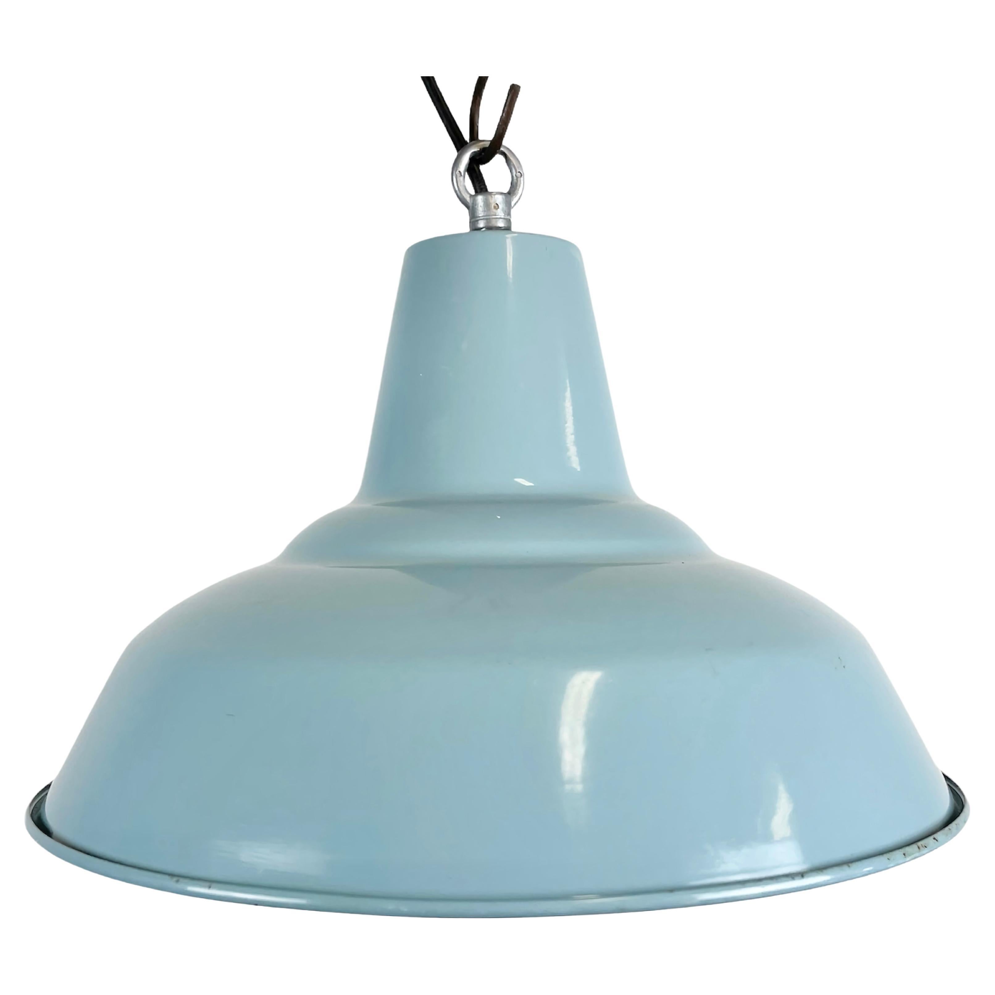 Industrial Light Blue Factory Pendant Lamp, 1970s For Sale