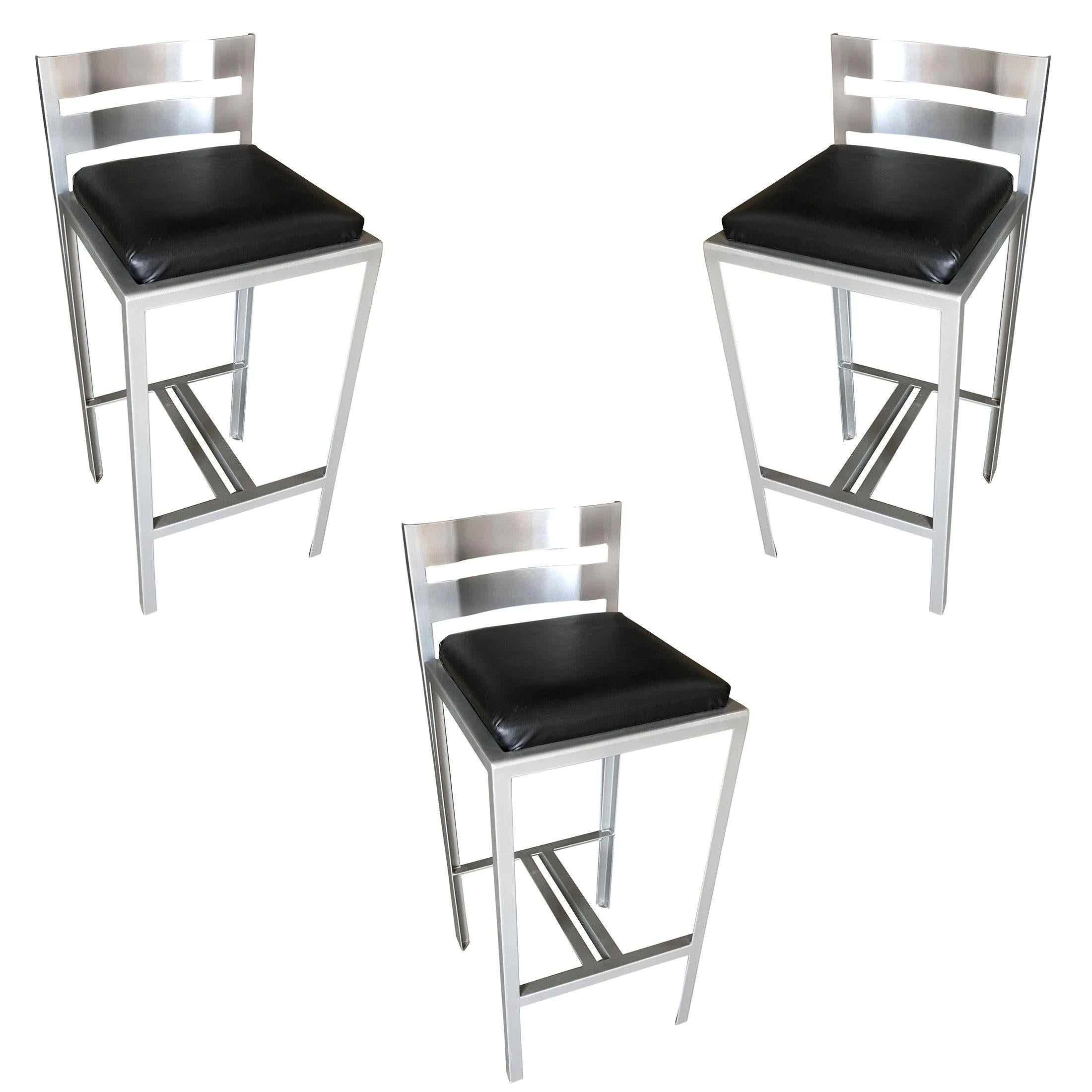 Industrial Loft Modernist Powder Coated Steel Bar Stools, Set of 3