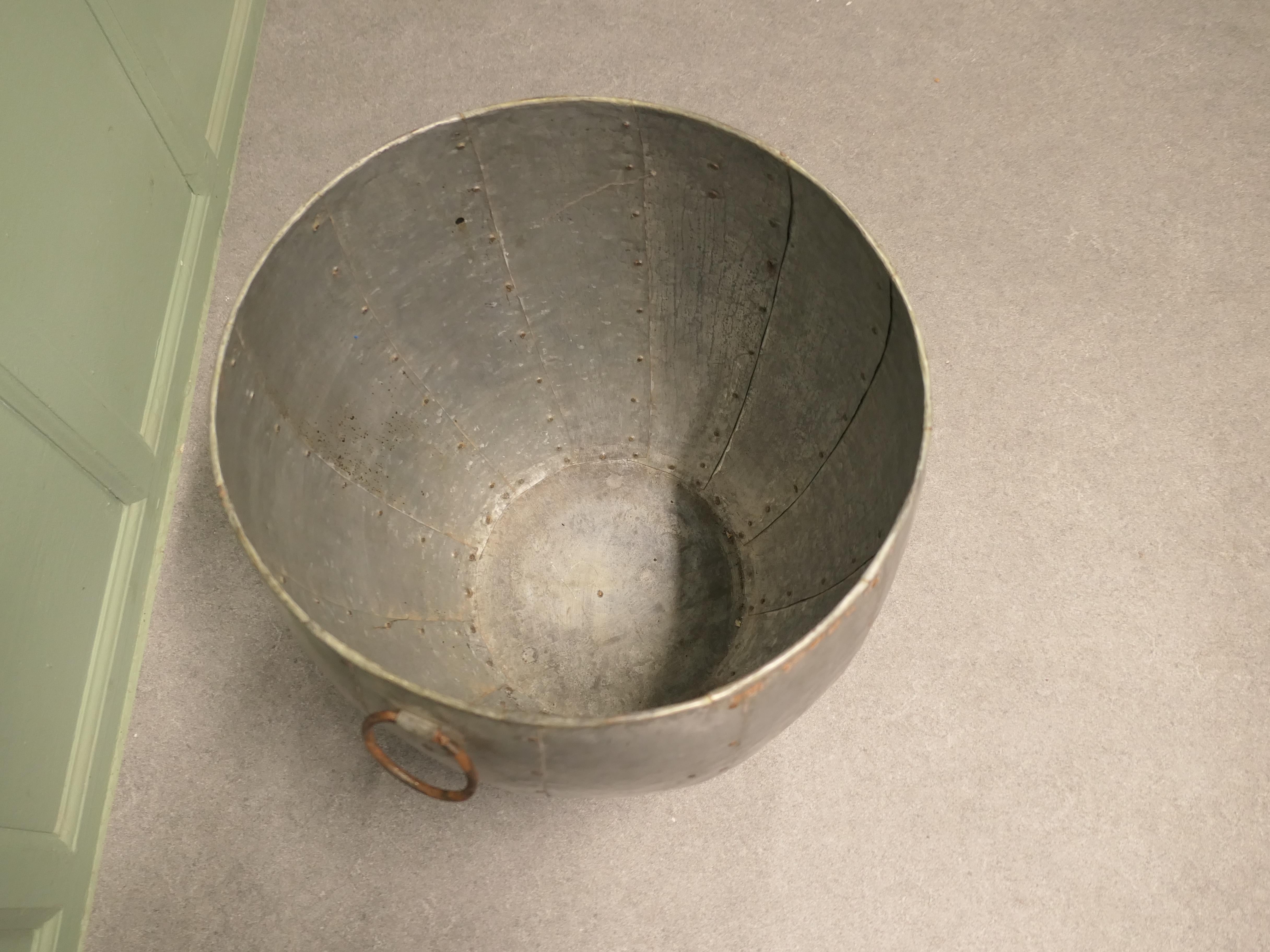 Early 20th Century Industrial Look Cauldron Log Basket or Planter For Sale