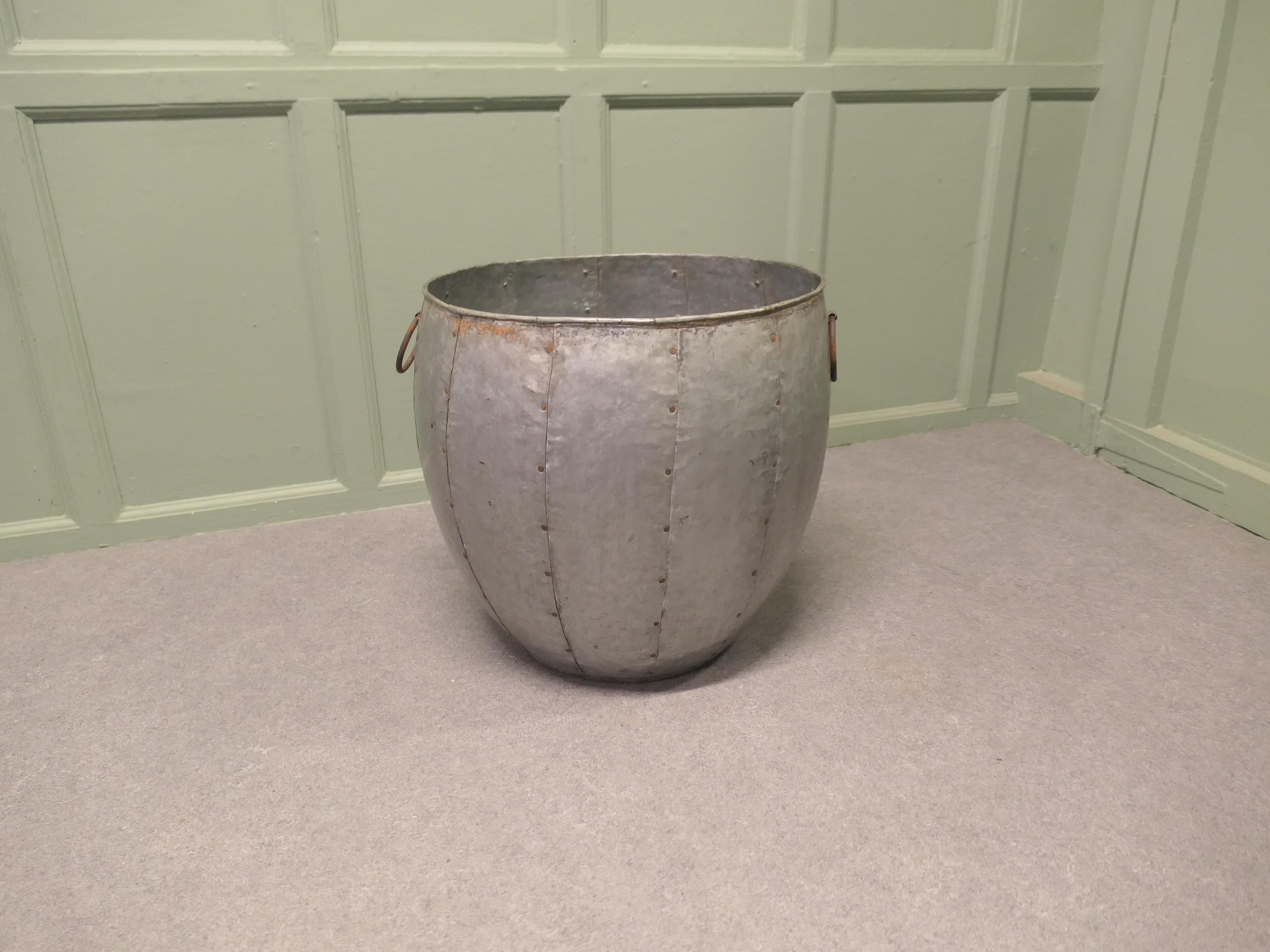 Metal Industrial Look Cauldron Log Basket or Planter For Sale