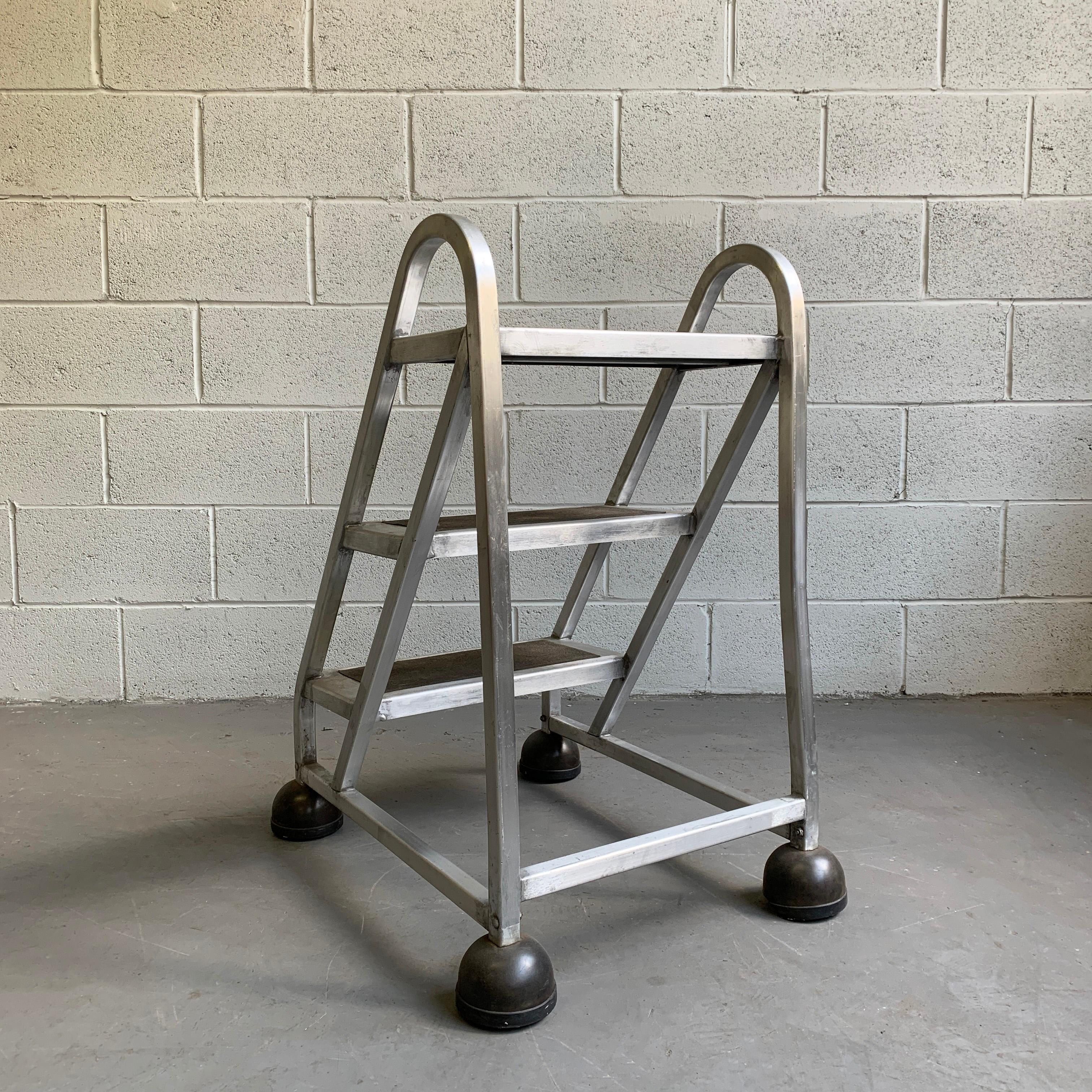 Industrial Machine-Age Aluminum A-Frame Ladder In Good Condition In Brooklyn, NY
