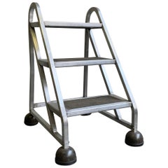 Vintage Industrial Machine-Age Aluminum A-Frame Ladder