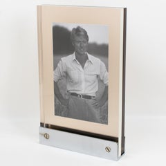 Cadre photo industriel de l'ère de la machine en chrome et lucite, France, années 1960