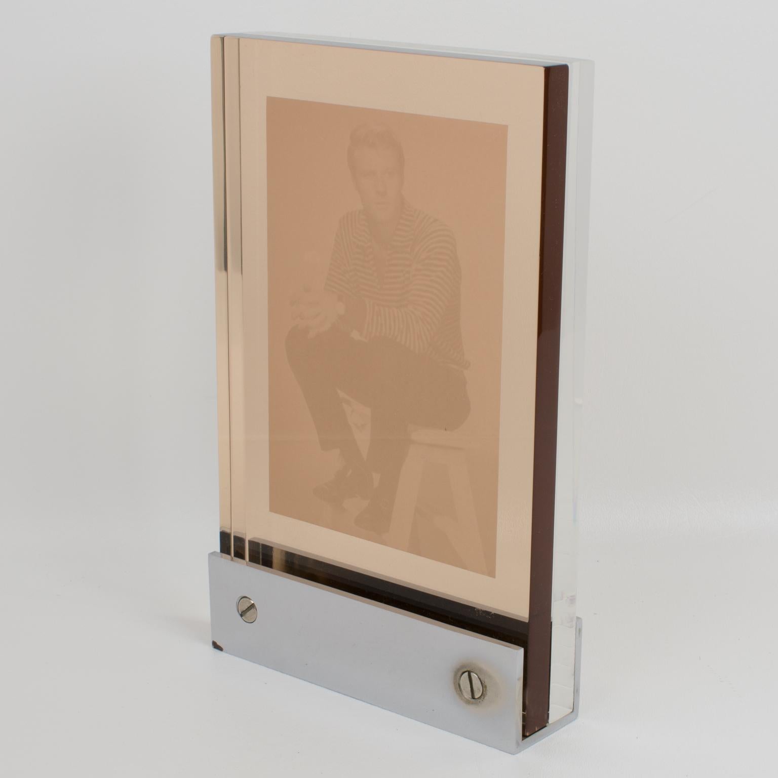 Mid-20th Century Industrial Machine Age Chrome and Lucite Picture Frame, France 1960s For Sale