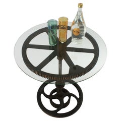 Industrial Machinery Gear Wheel Side Table in Cast Iron, Spain 1930s