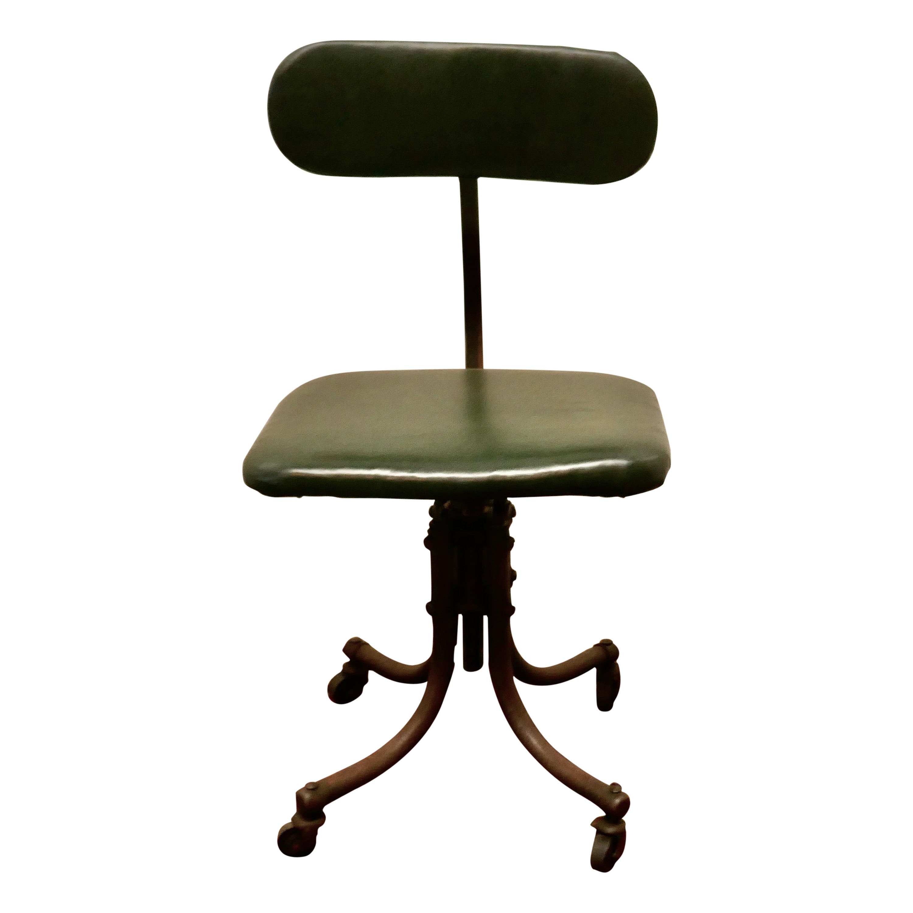 Industrial Machinist’s Leather and Iron Swivel Chair