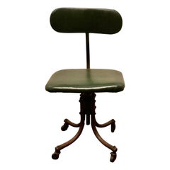 Antique Industrial Machinist’s Leather and Iron Swivel Chair