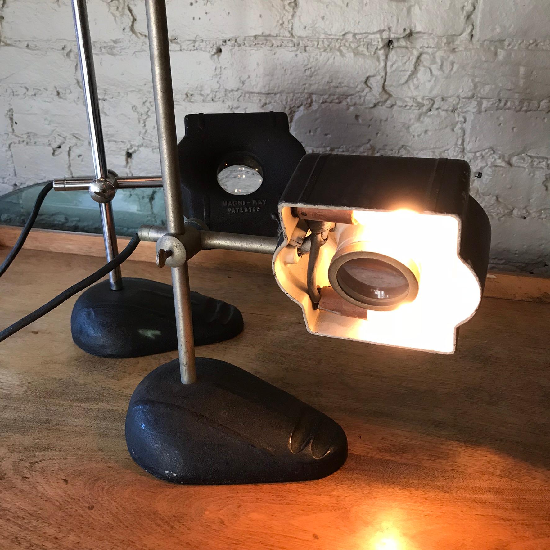 Metal Industrial Magni-Ray Magnifying Jeweler's Table Lamps For Sale