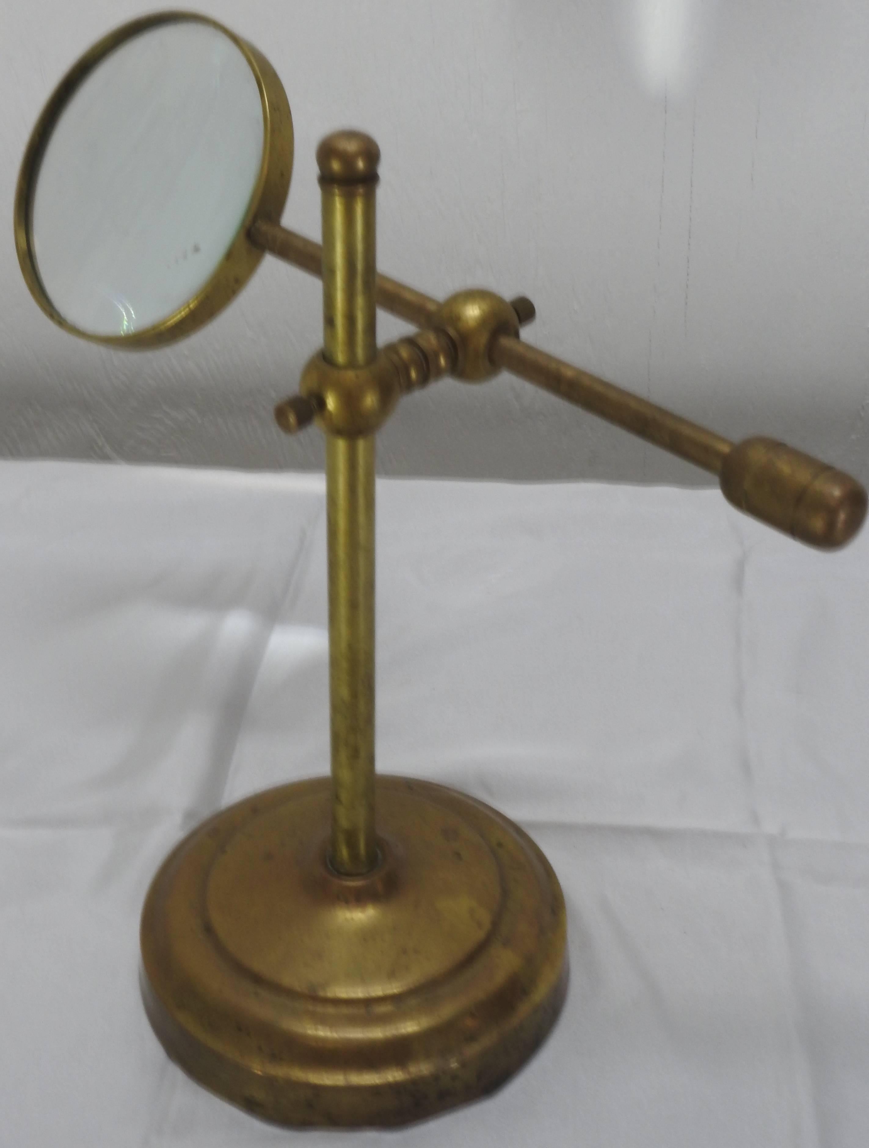 Industrial Magnifier on Stand Solid Brass In Fair Condition For Sale In Cookeville, TN