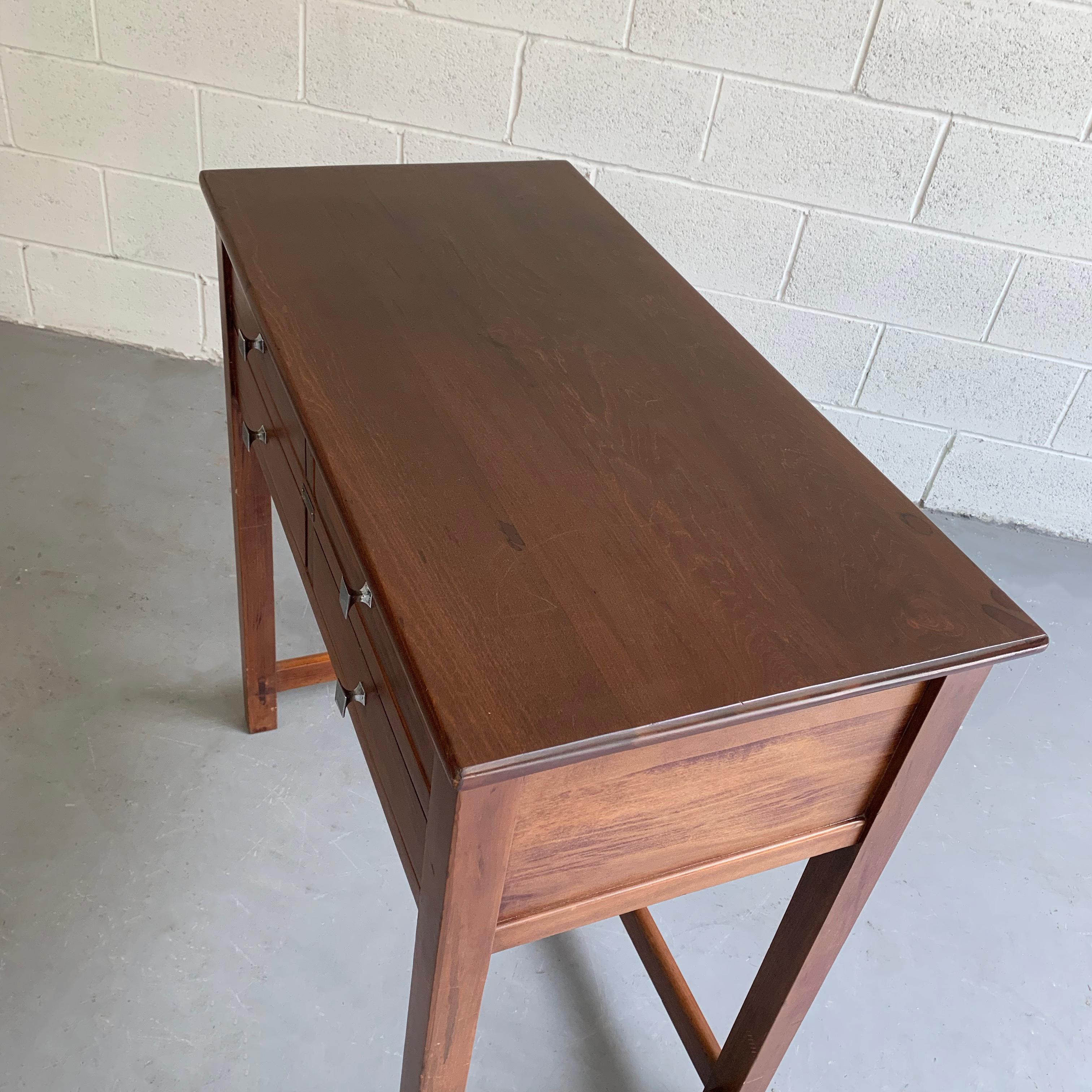 Chrome Industrial Mahogany Examination Console Table by Bausch & Lomb