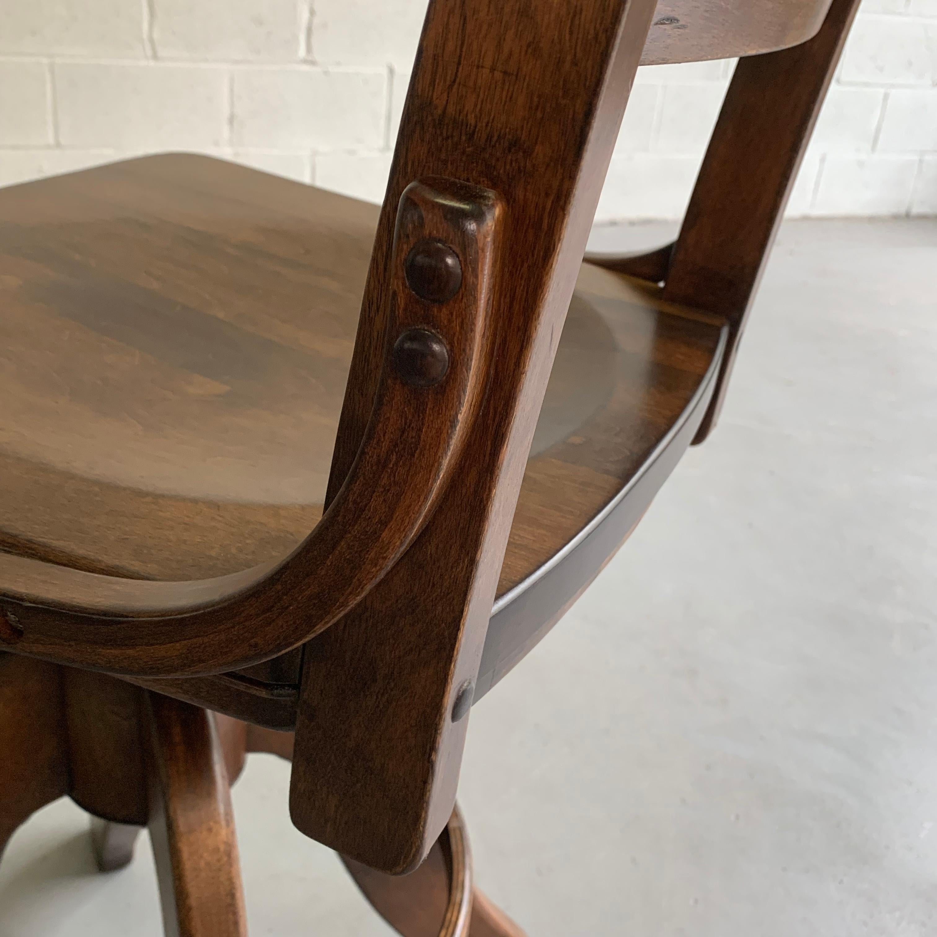 Industrial Maple Adjustable Swivel Drafting Stool In Good Condition In Brooklyn, NY