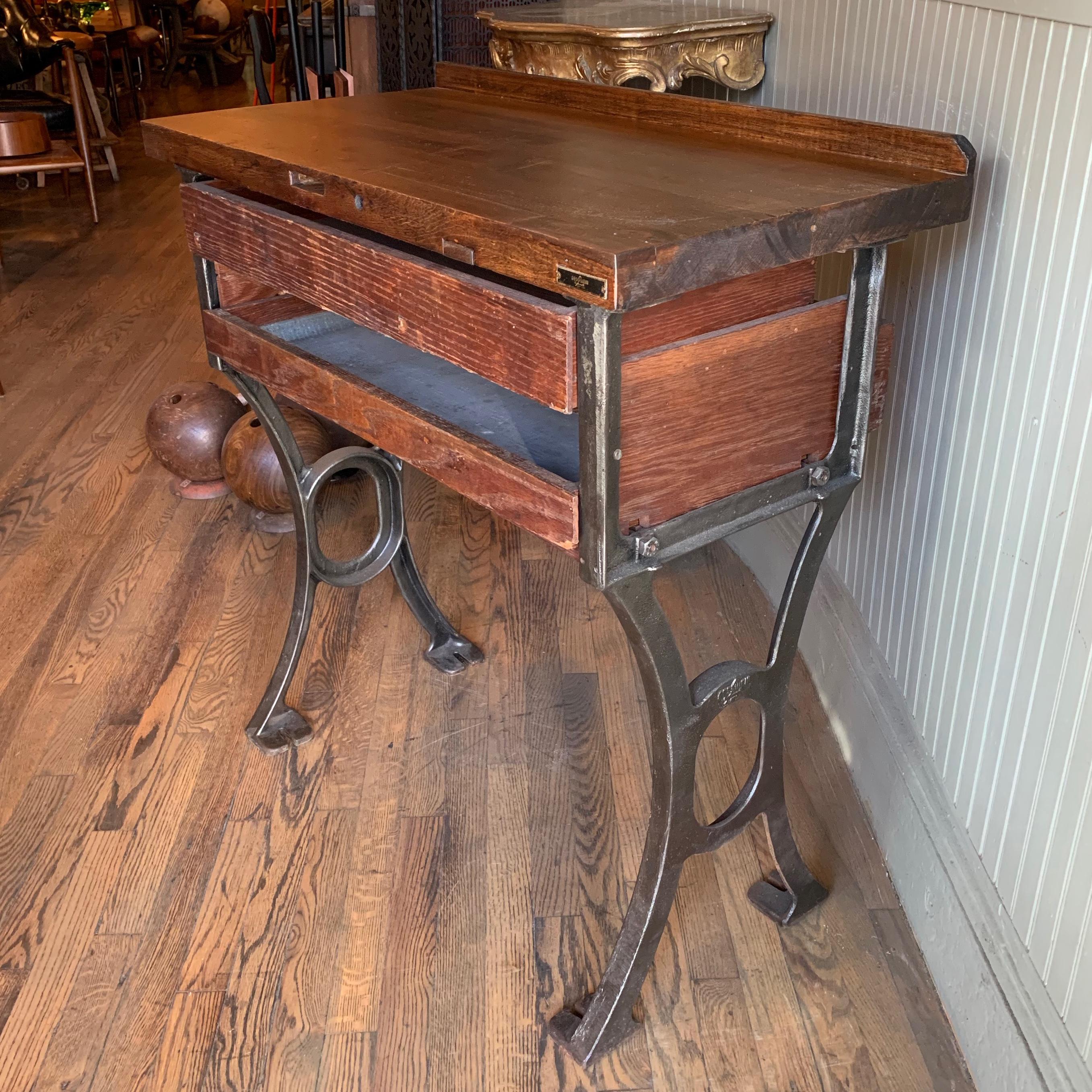 Industrial Maple and Cast Iron Jeweler's Work Bench, 1930s In Good Condition In Brooklyn, NY
