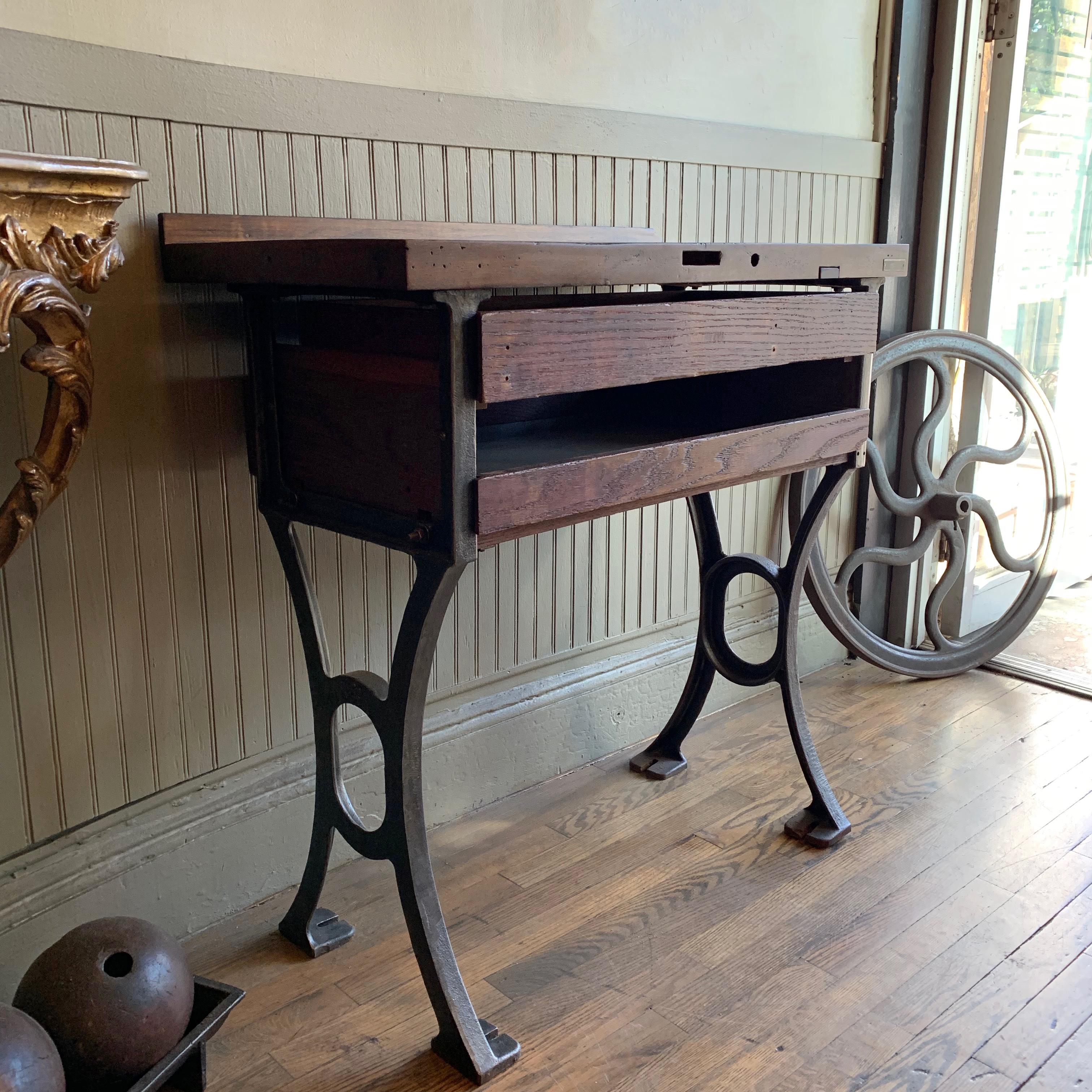Industrial Maple and Cast Iron Jeweler's Work Bench, 1930s 1