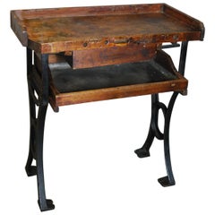 Vintage Industrial Maple and Cast Iron Jeweler's Work Bench, 1930s