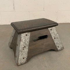 Industrial Maple and Galvanized Steel Train Step Stool