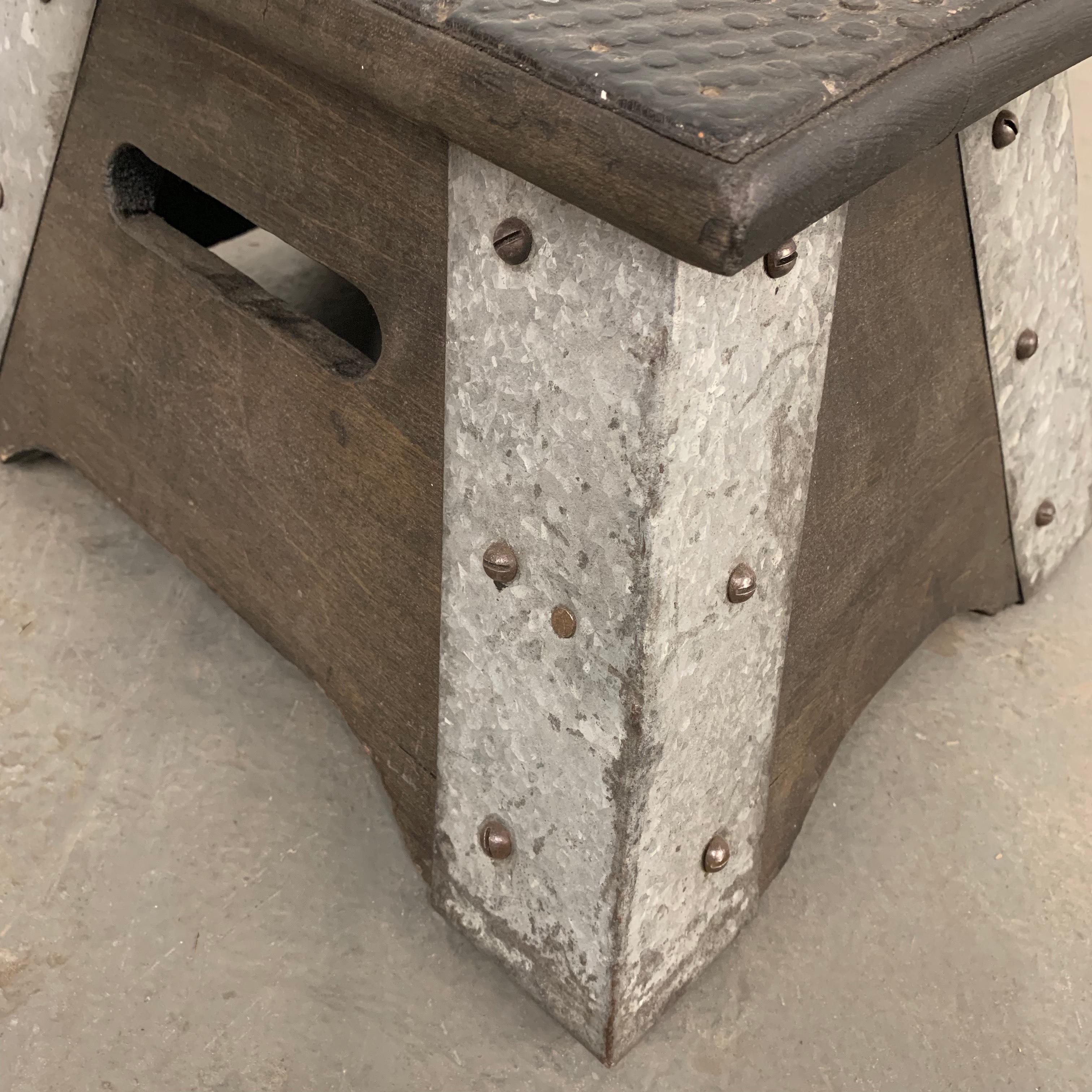American Industrial Maple and Galvanized Steel Train Step Stool For Sale