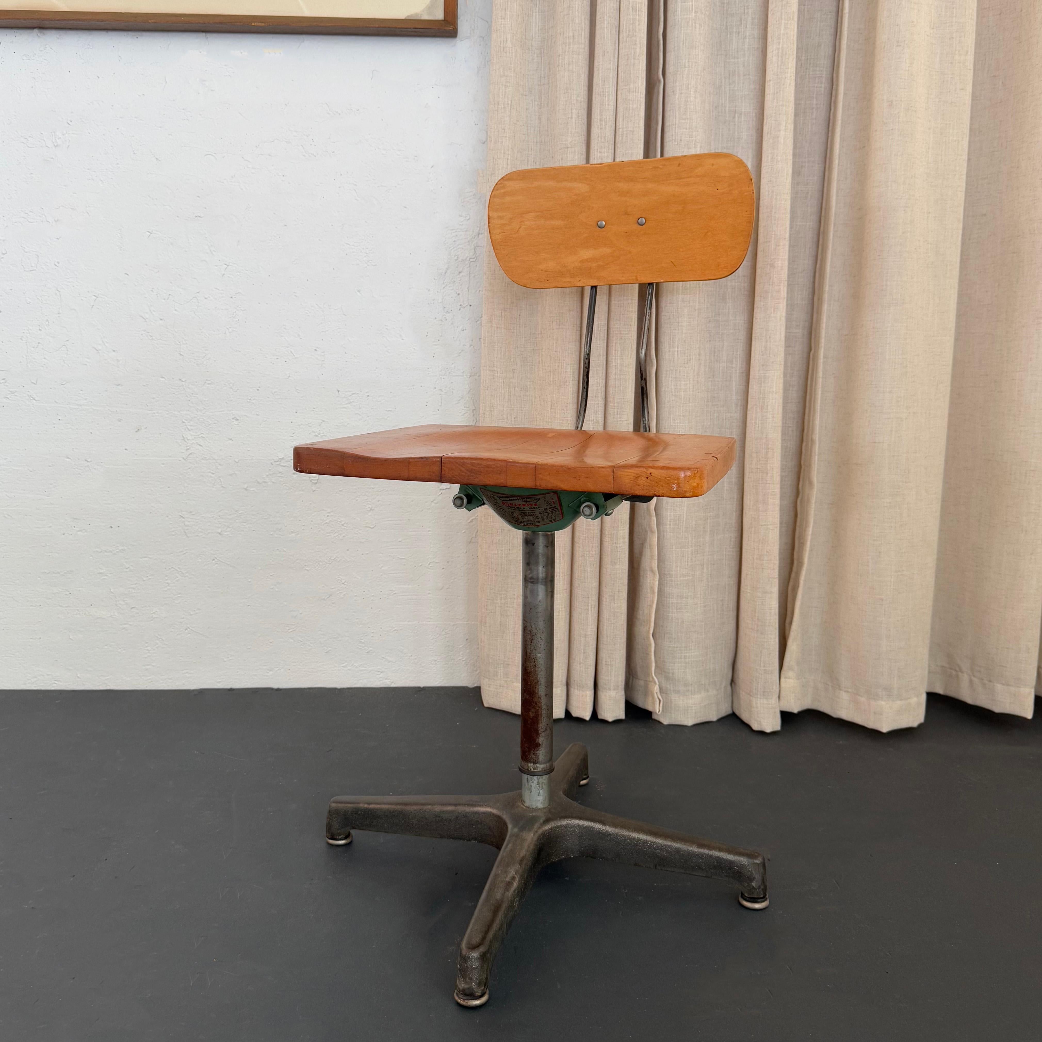 Industrial Maple And Steel Adjustable Factory Chair Stool By Adjustrite In Good Condition For Sale In Brooklyn, NY