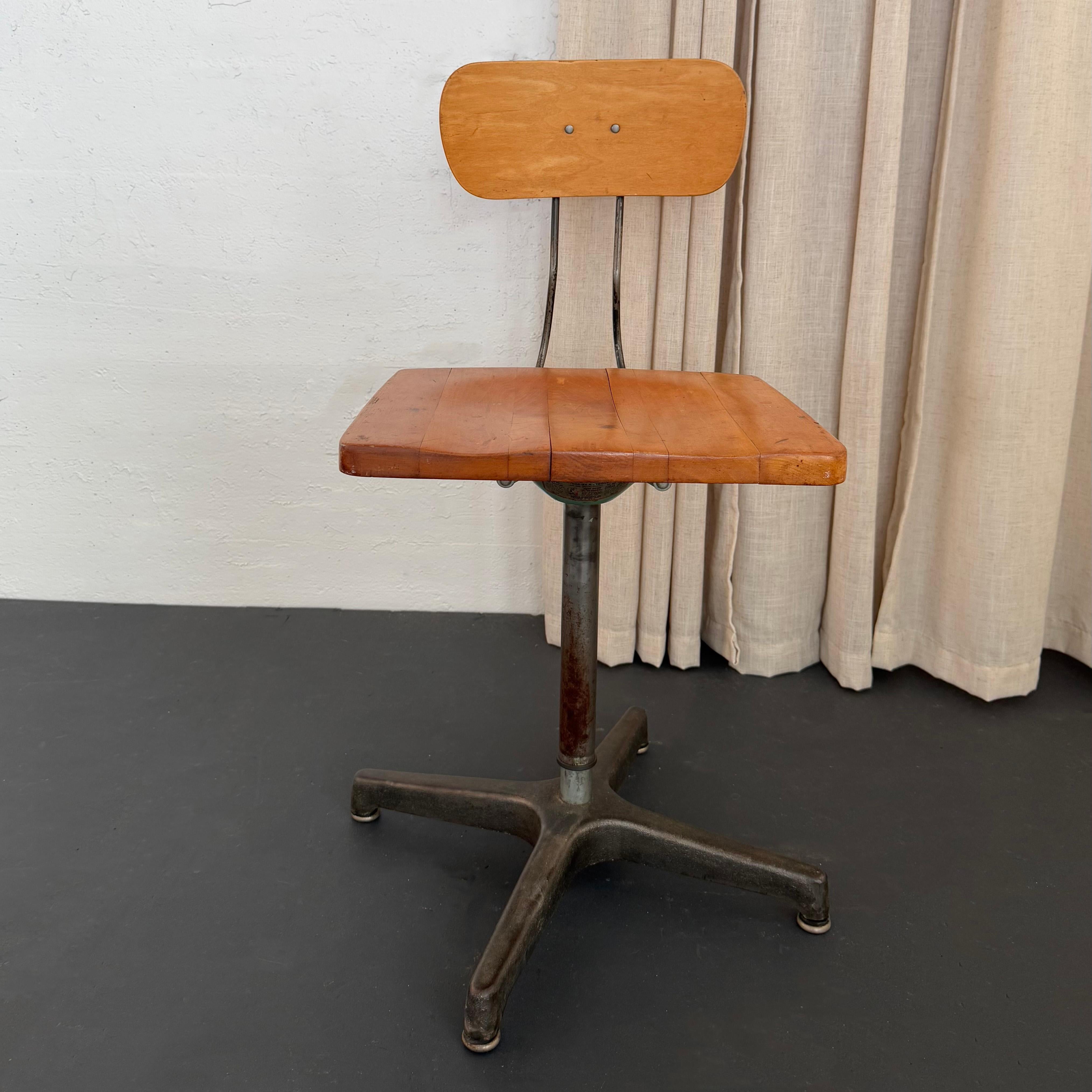 20th Century Industrial Maple And Steel Adjustable Factory Chair Stool By Adjustrite For Sale