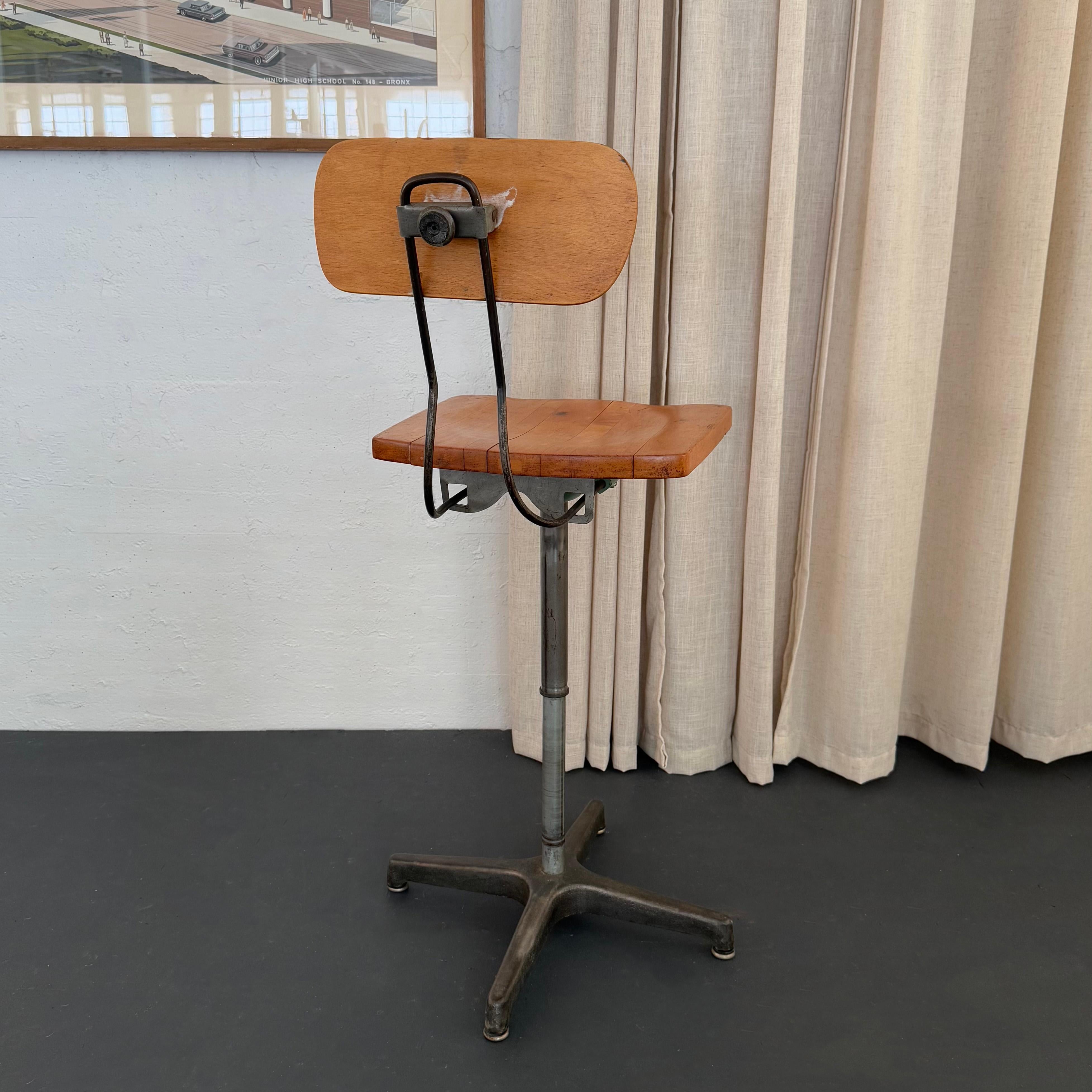 Industrial Maple And Steel Adjustable Factory Chair Stool By Adjustrite For Sale 1