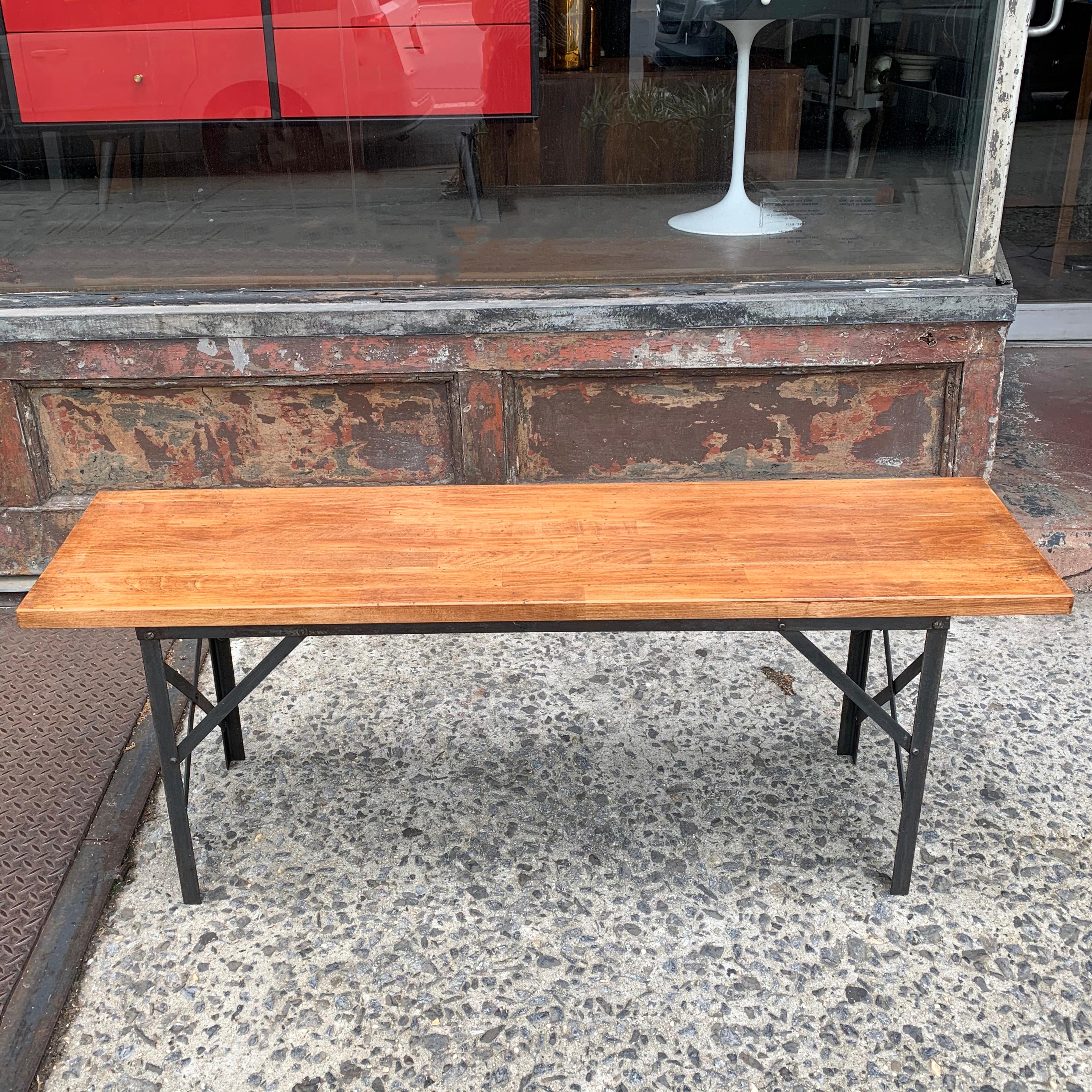 Industrial Maple Angle Iron Bench In Good Condition In Brooklyn, NY