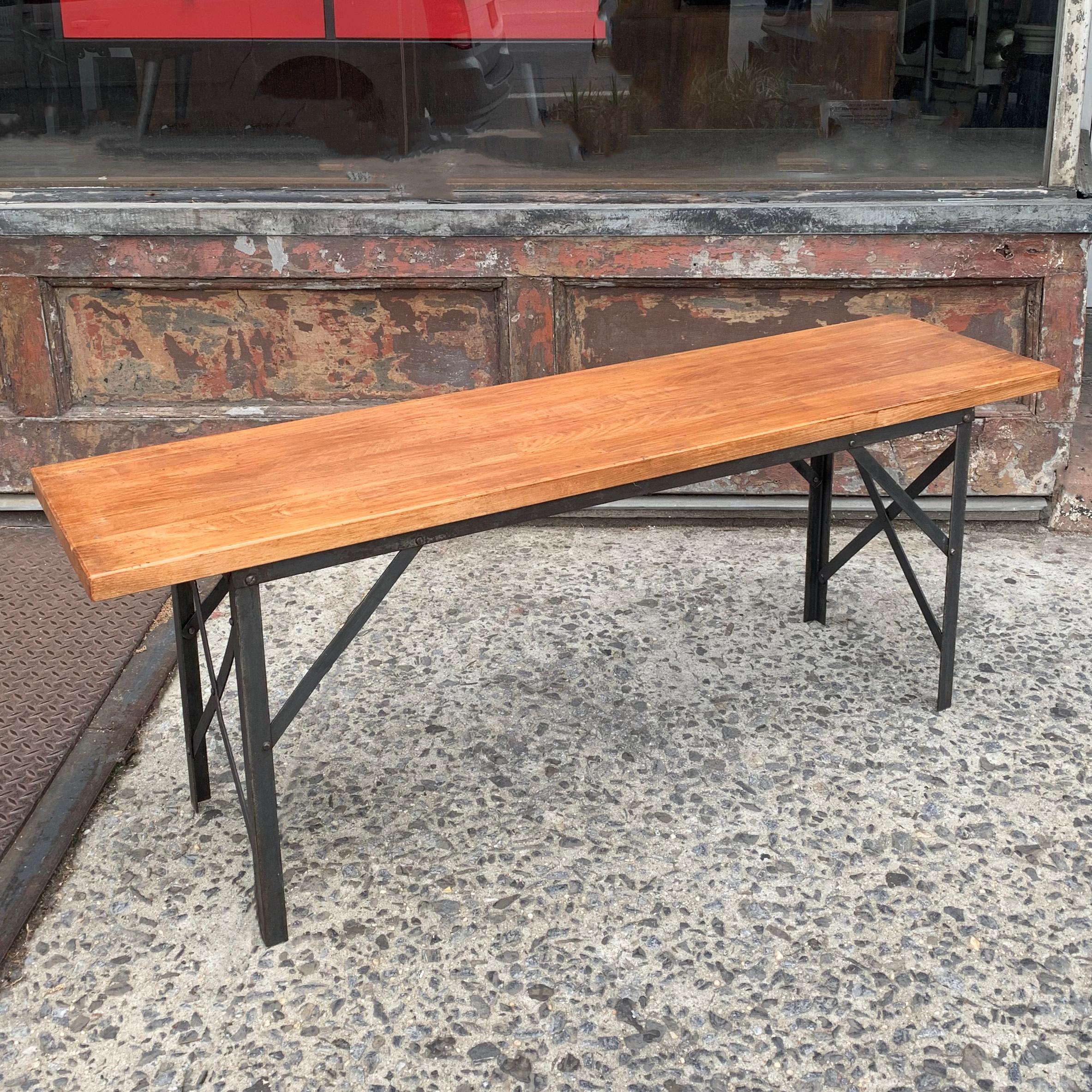 20th Century Industrial Maple Angle Iron Bench