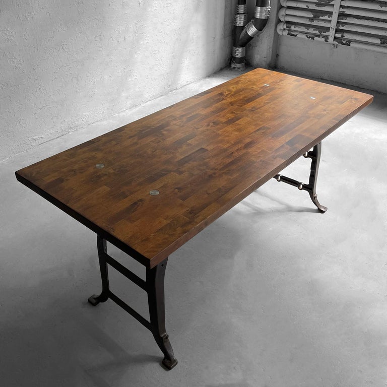 Industrial Maple Block Work Table Console 4