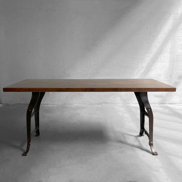 American Industrial Maple Block Work Table Console