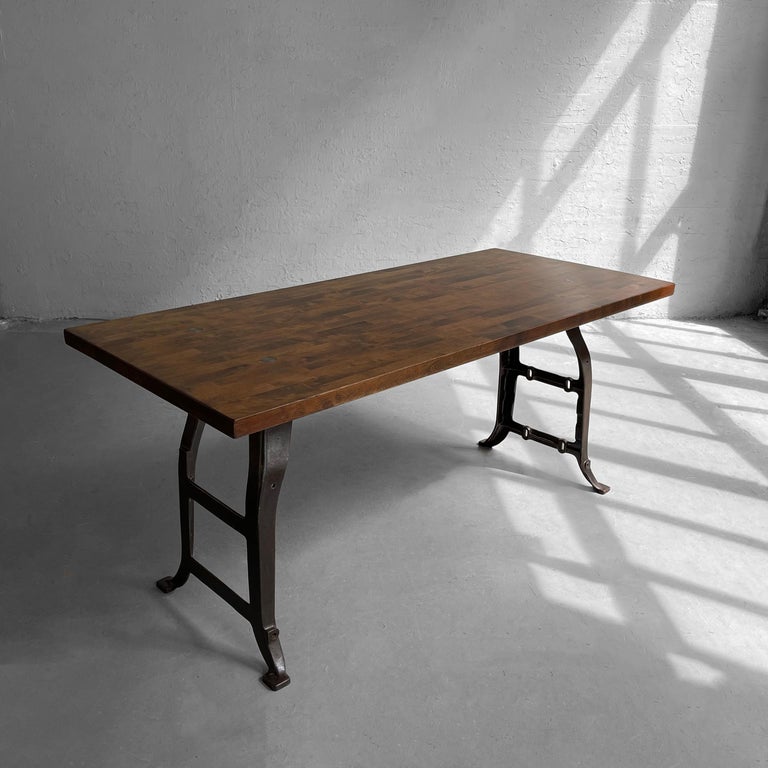 Cast Industrial Maple Block Work Table Console