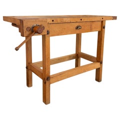 Industrial Maple Carpenter's Workbench Table With Vice