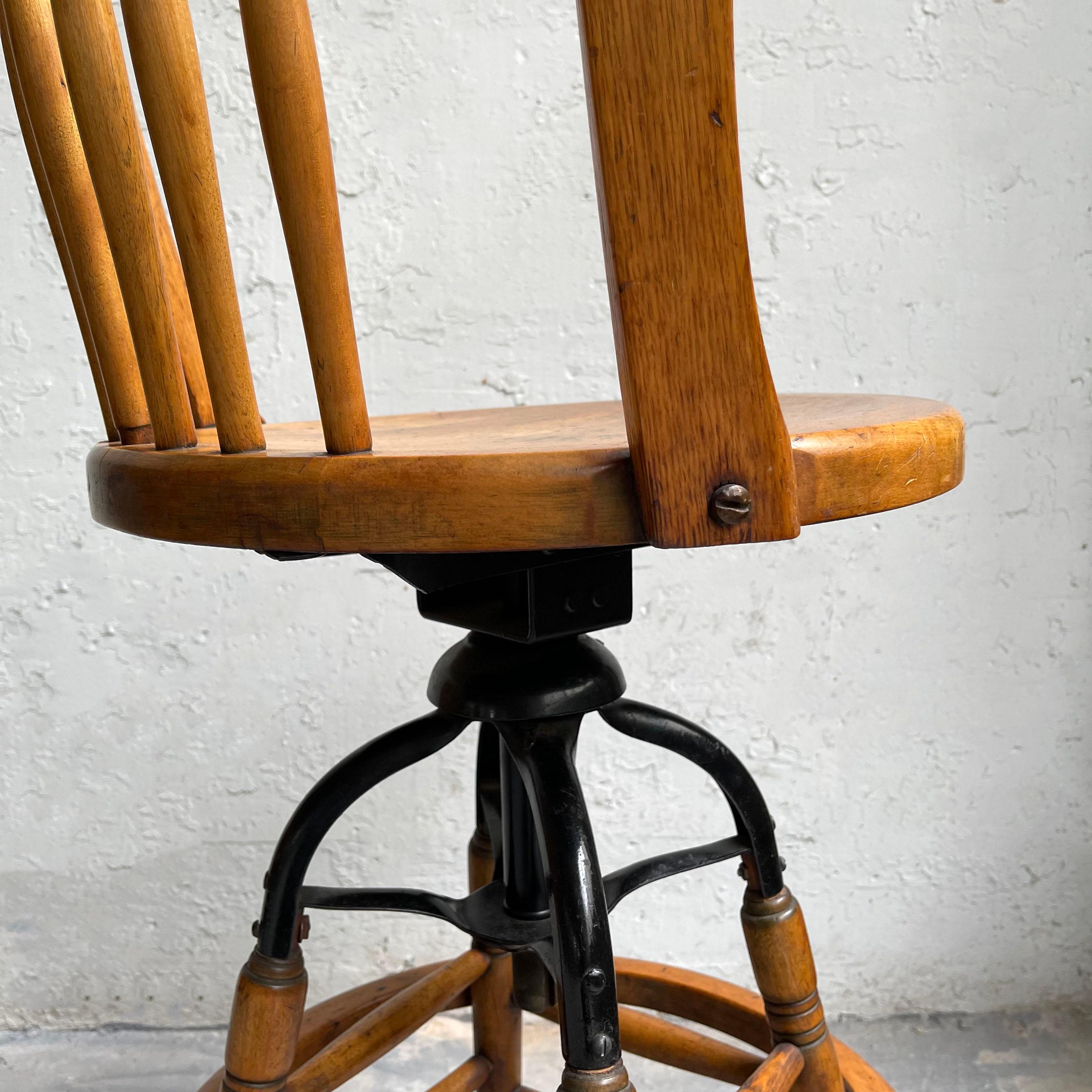19th Century Industrial Maple Spindle Back Drafting Stool 3