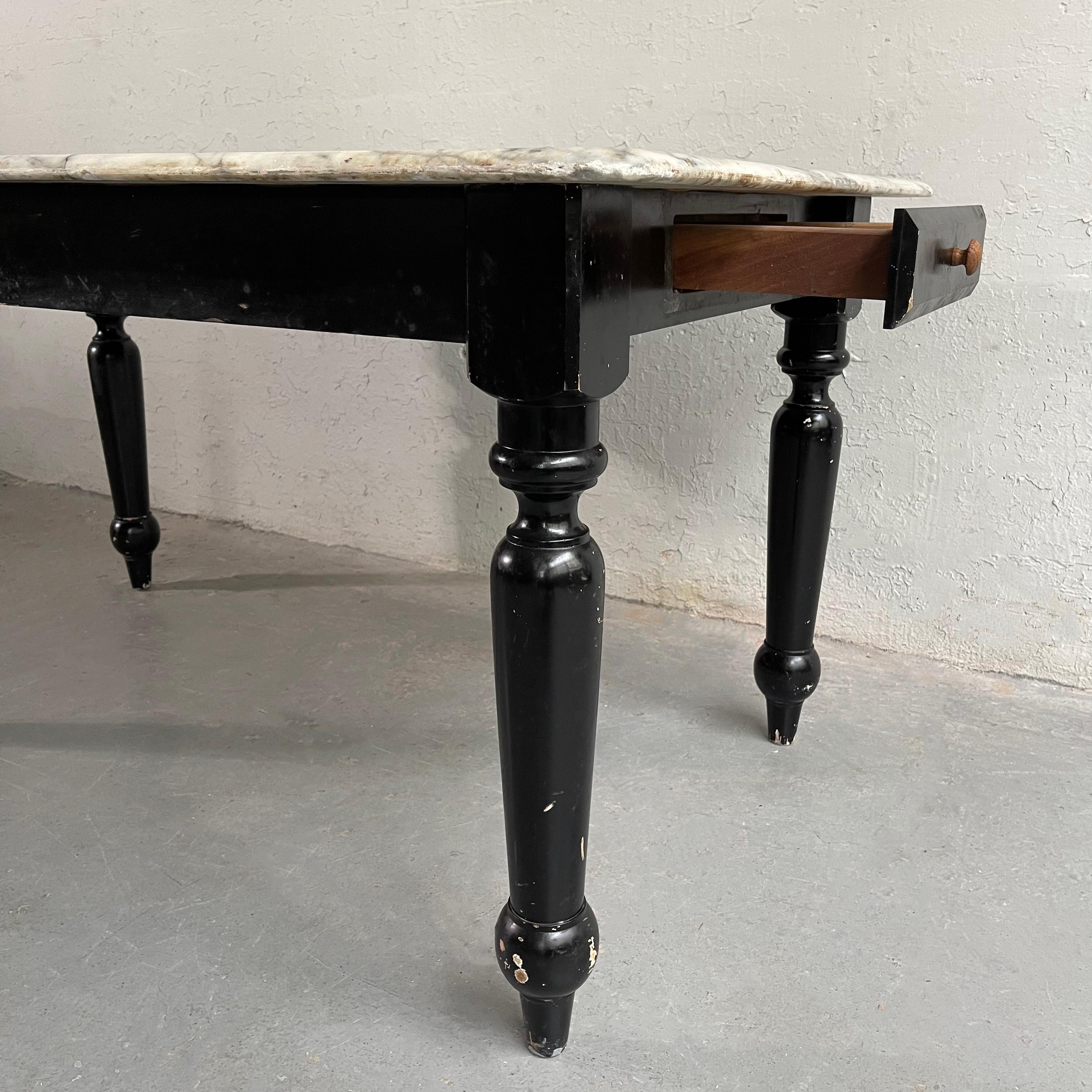 Industrial Marble Top Turned Maple Library Table For Sale 5