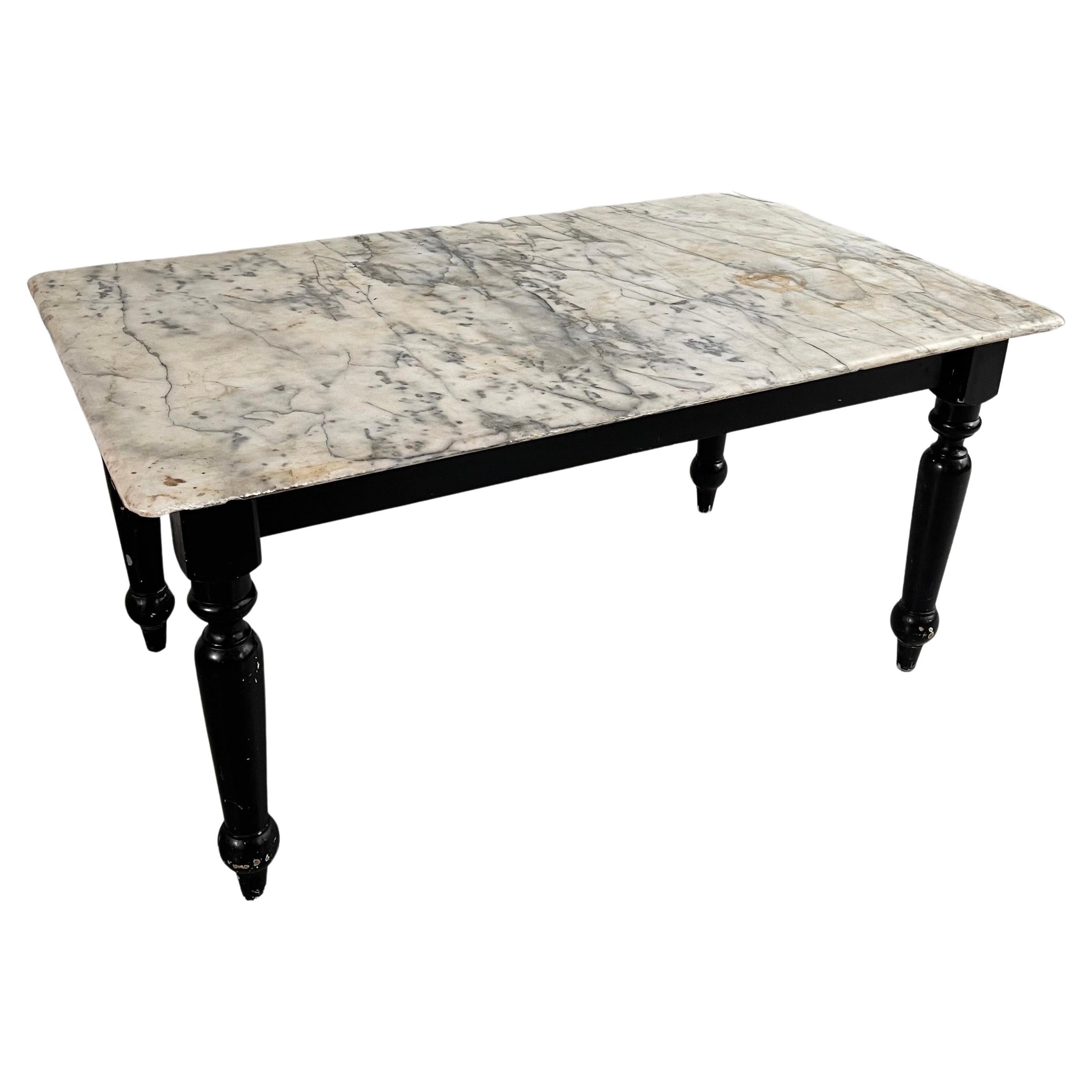 Industrial Marble Top Turned Maple Library Table For Sale 6
