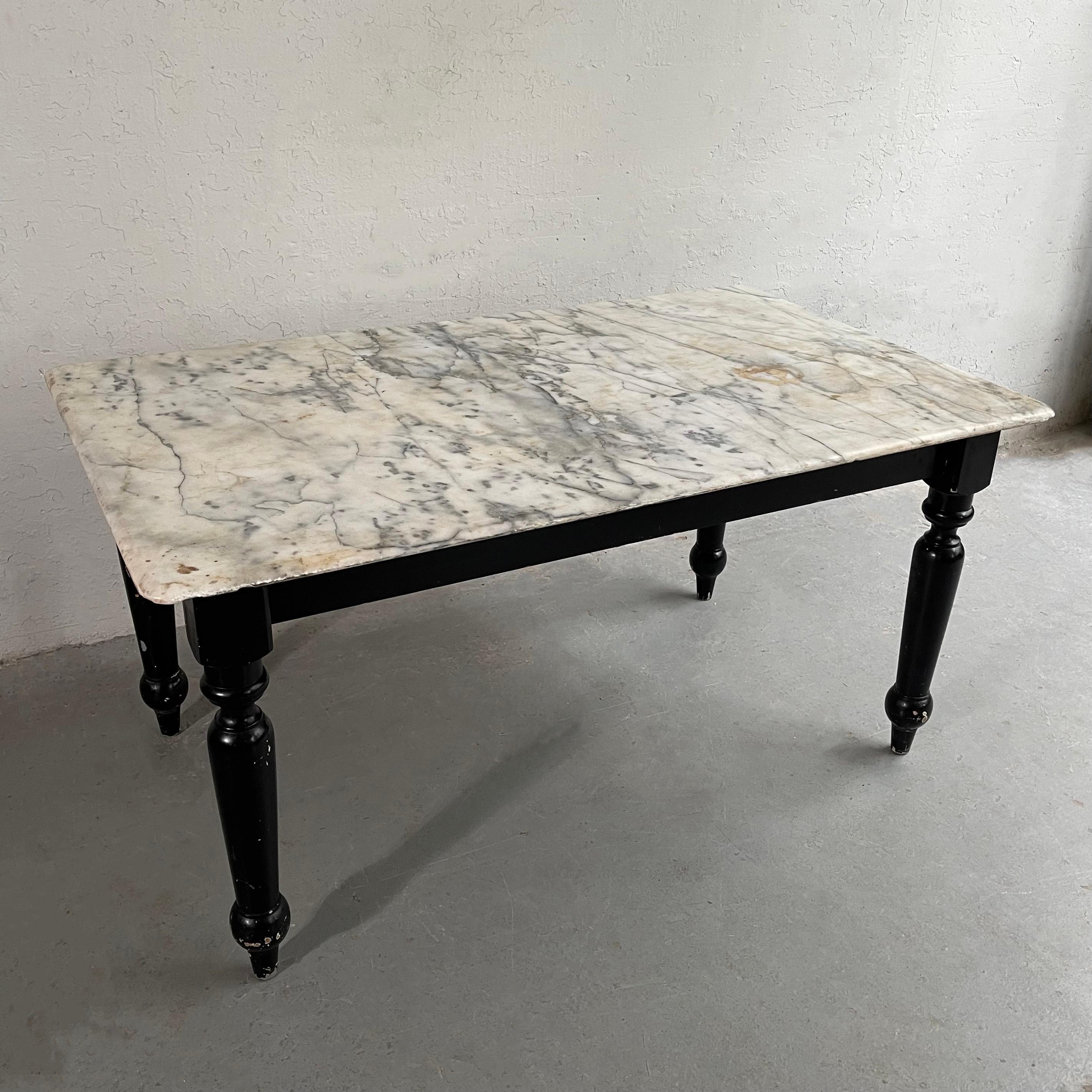 20th Century Industrial Marble Top Turned Maple Library Table For Sale