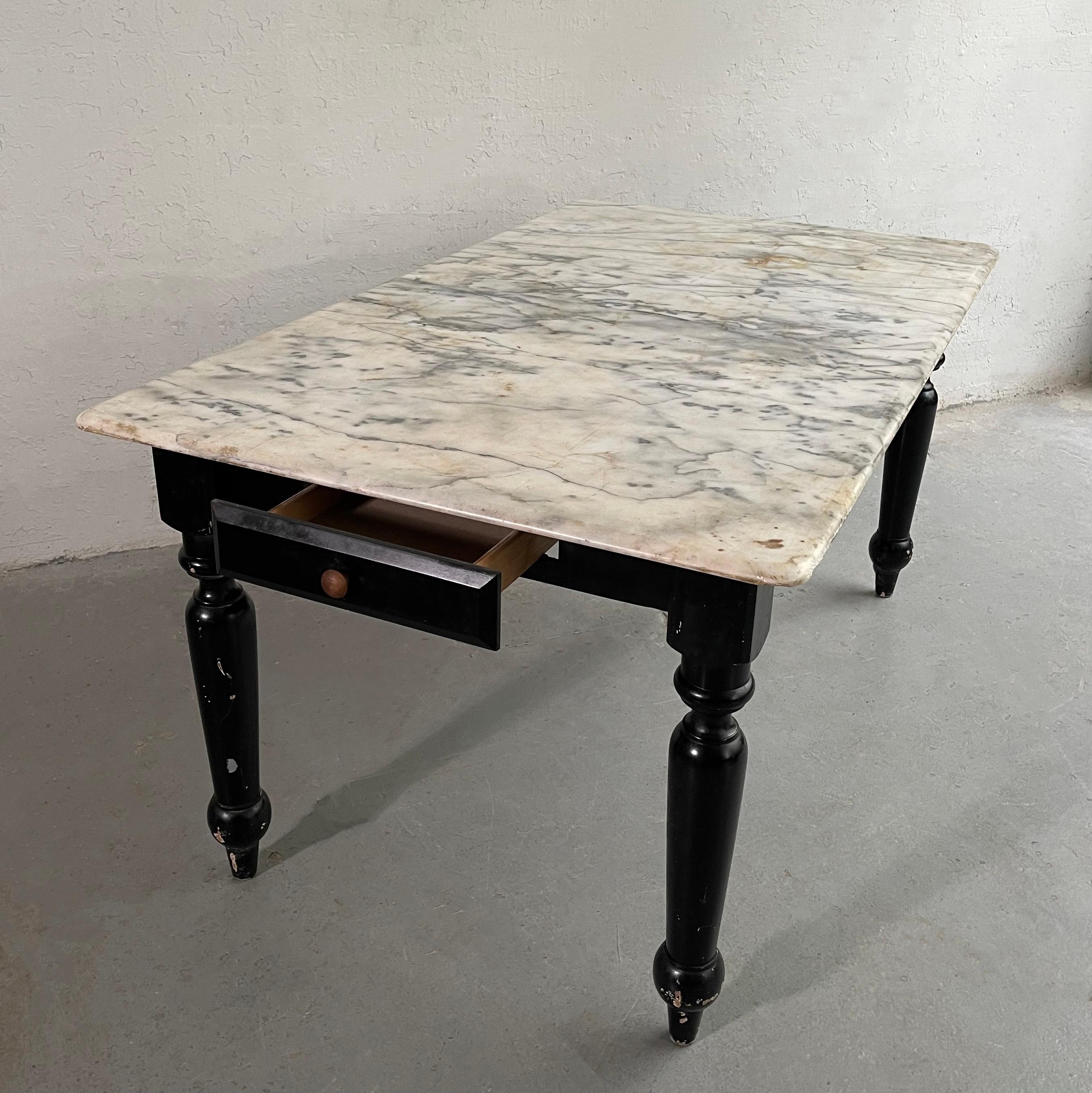 Industrial Marble Top Turned Maple Library Table For Sale 2