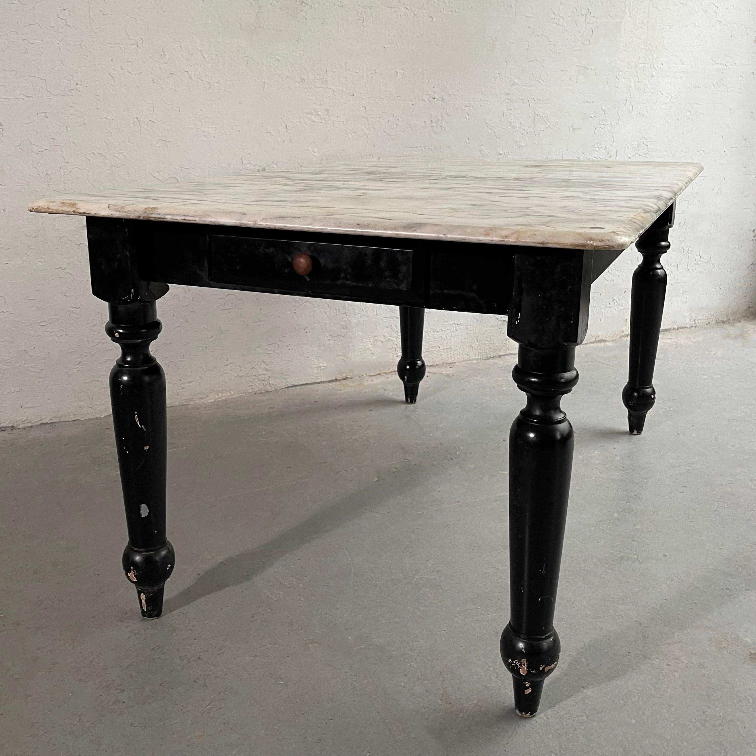 Industrial Marble Top Turned Maple Library Table For Sale 4
