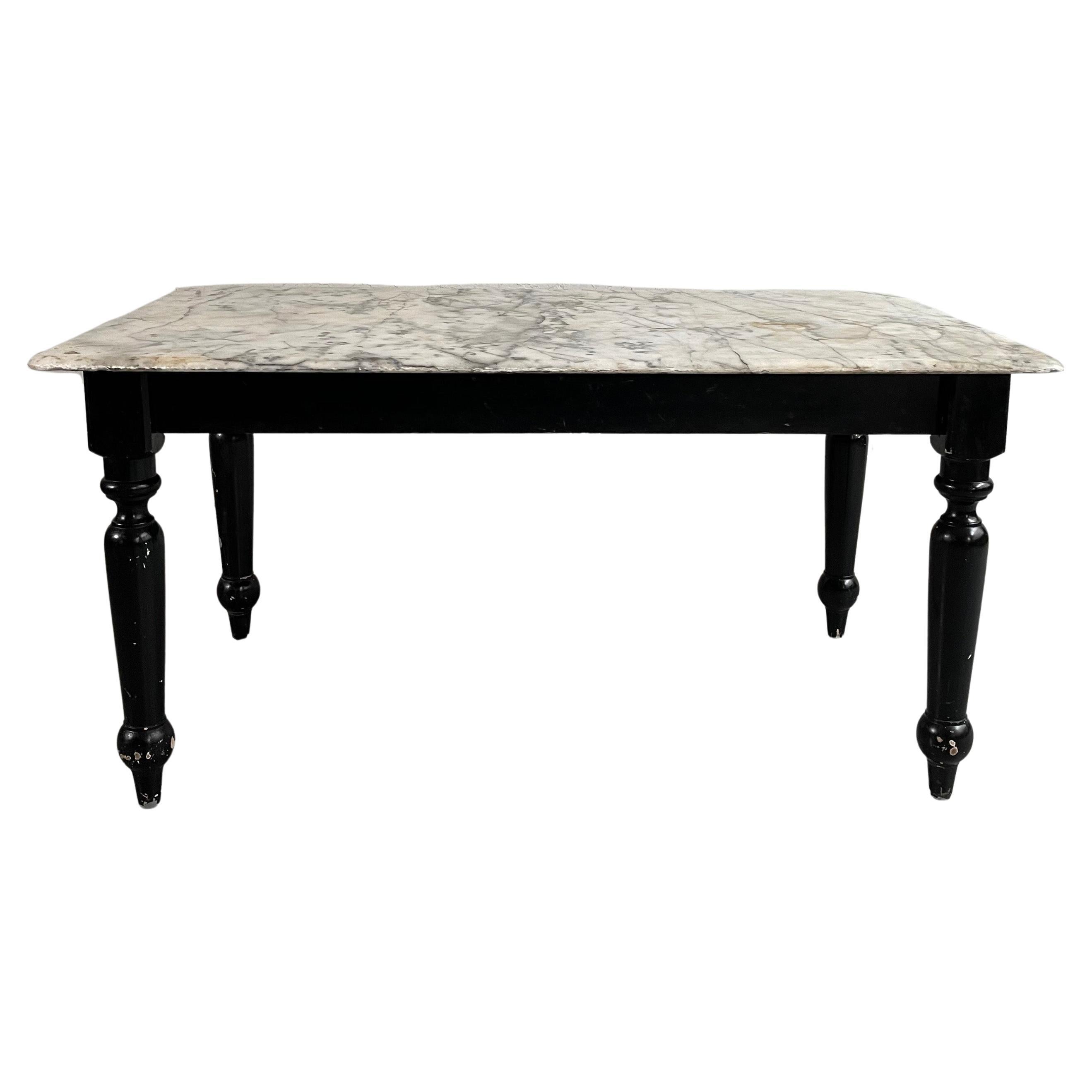 Industrial Marble Top Turned Maple Library Table For Sale