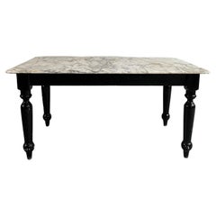 Industrial Marble Top Turned Maple Library Table