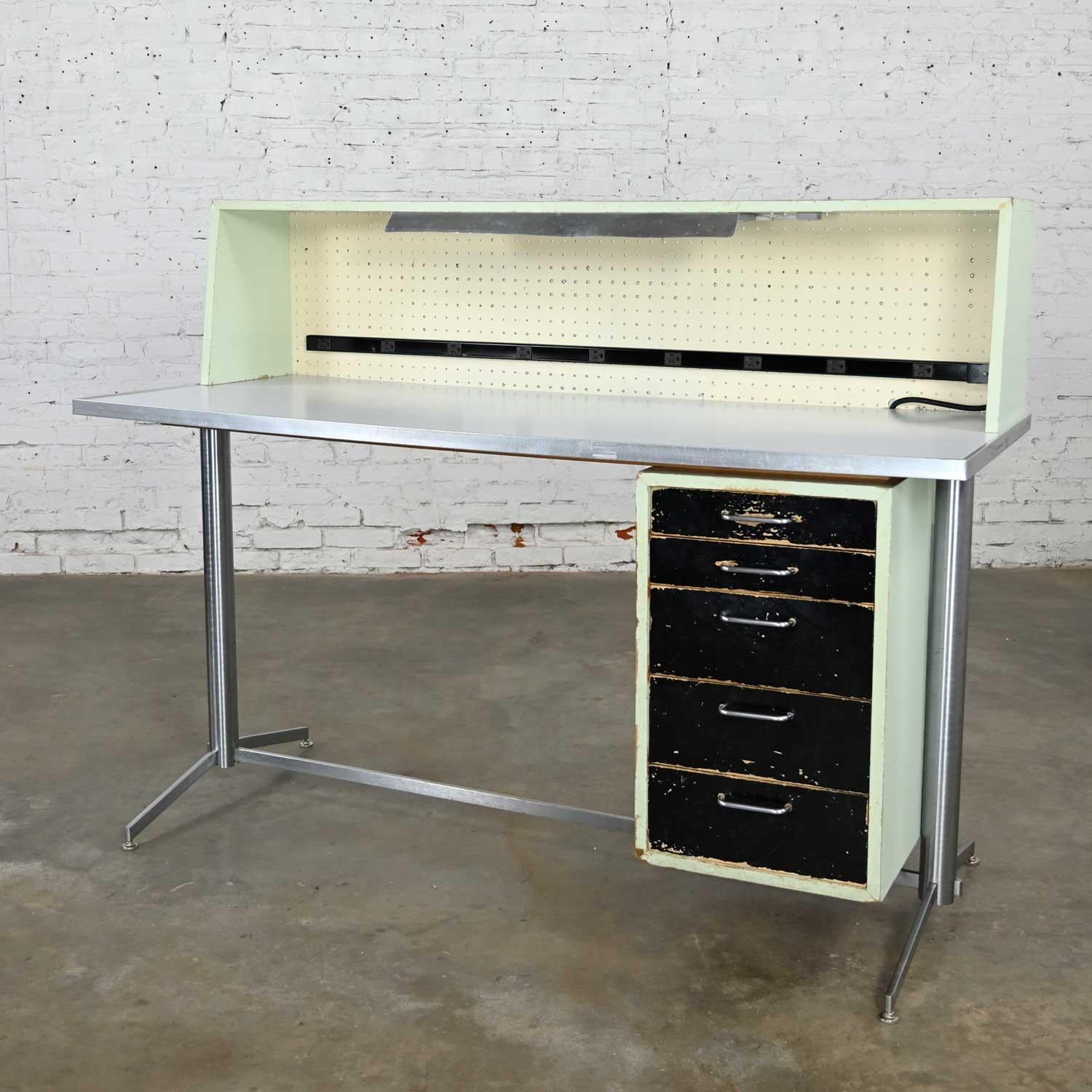 Mid-Century Modern Industrial MCM Stand Up Desk Worktable by American Optical Consul Furniture Line