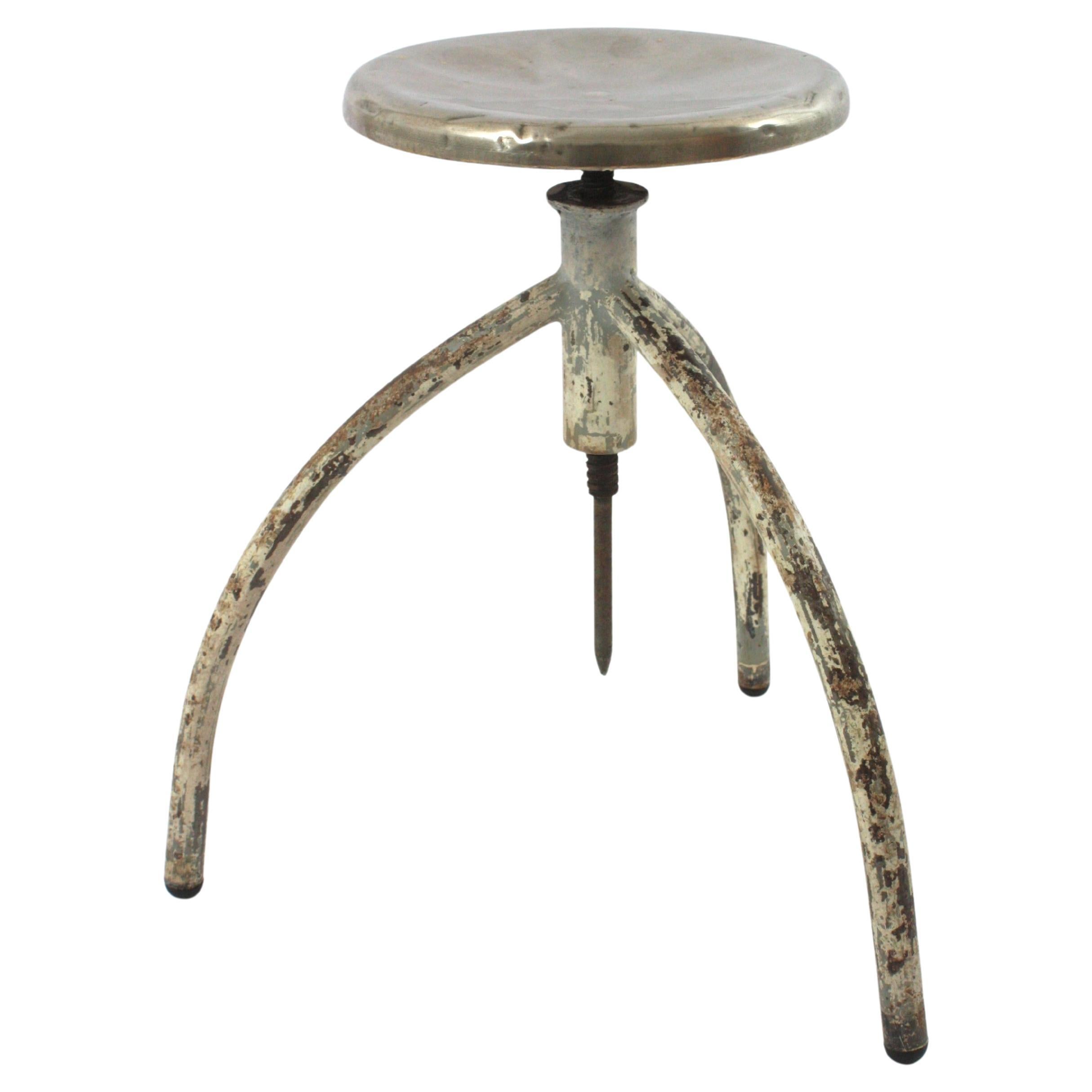 Industrial Medical Revolving Swivel Stool with Terrific Patina, Spain 1930s For Sale