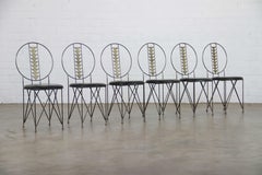 Hollywood Regency Metal and Brass Dining Chairs, 1980s Set of 6 - Industrial