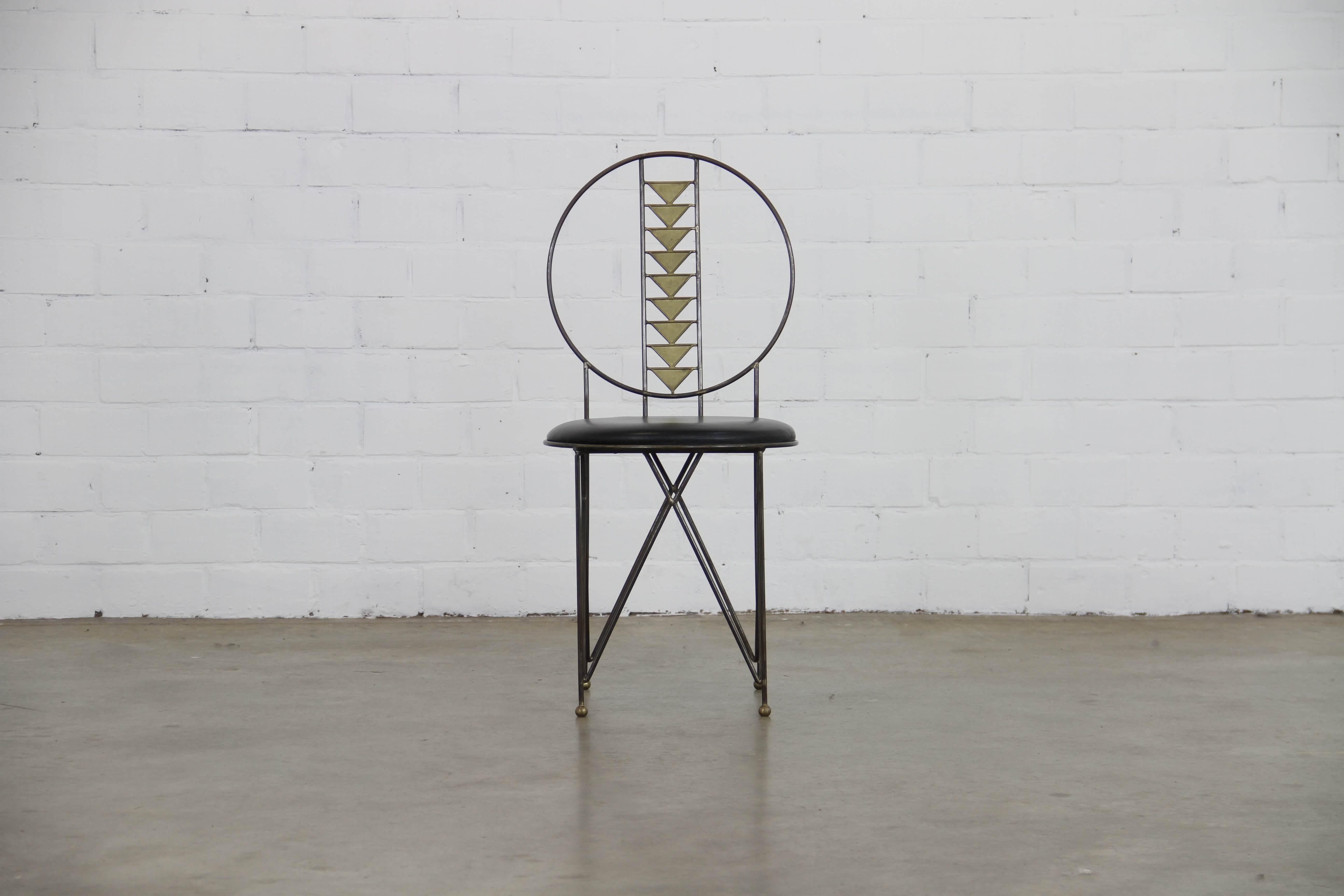 European Hollywood Regency Metal and Brass Dining Chairs, 1980s Set of 6 - Industrial For Sale