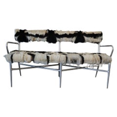 Industrial metal and cowhide bench, Italy, 1950s